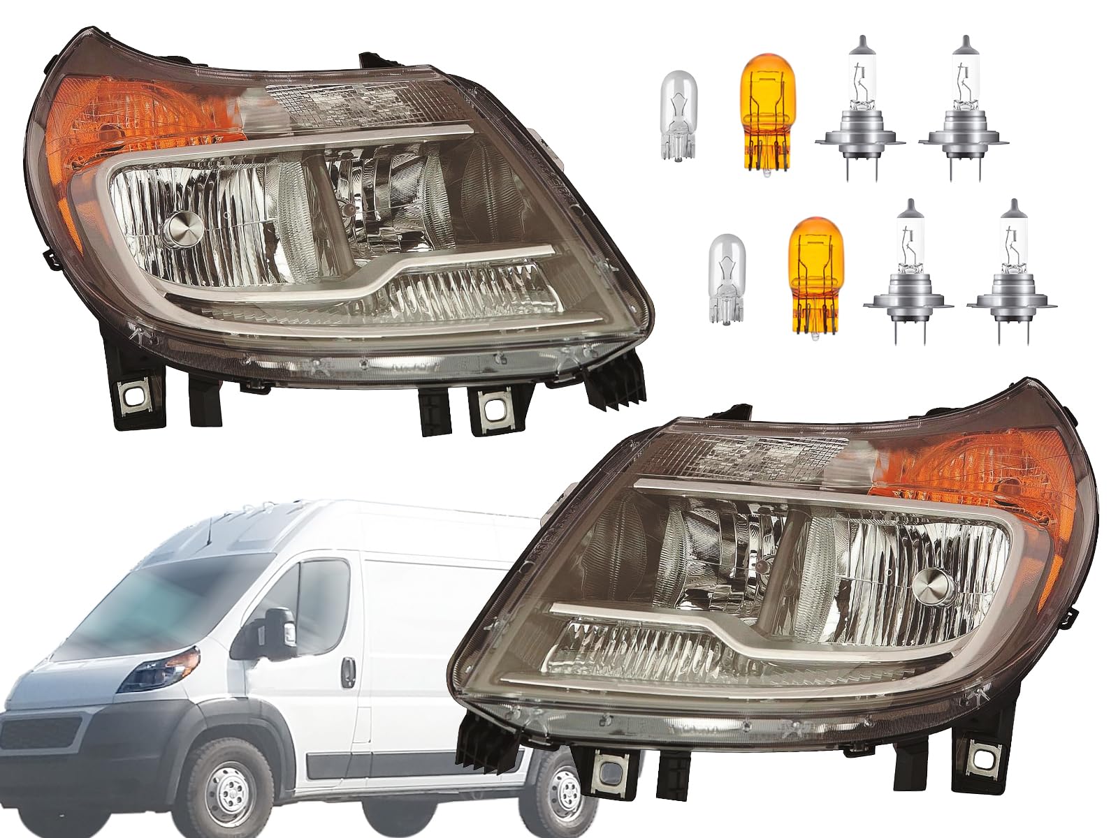 Auto Parts Avenue APA Replacement Head Light with DRL with Bulb for 2014-2022 ProMaster 1500 2500 3500 Cargo Van CH2503291C CH25