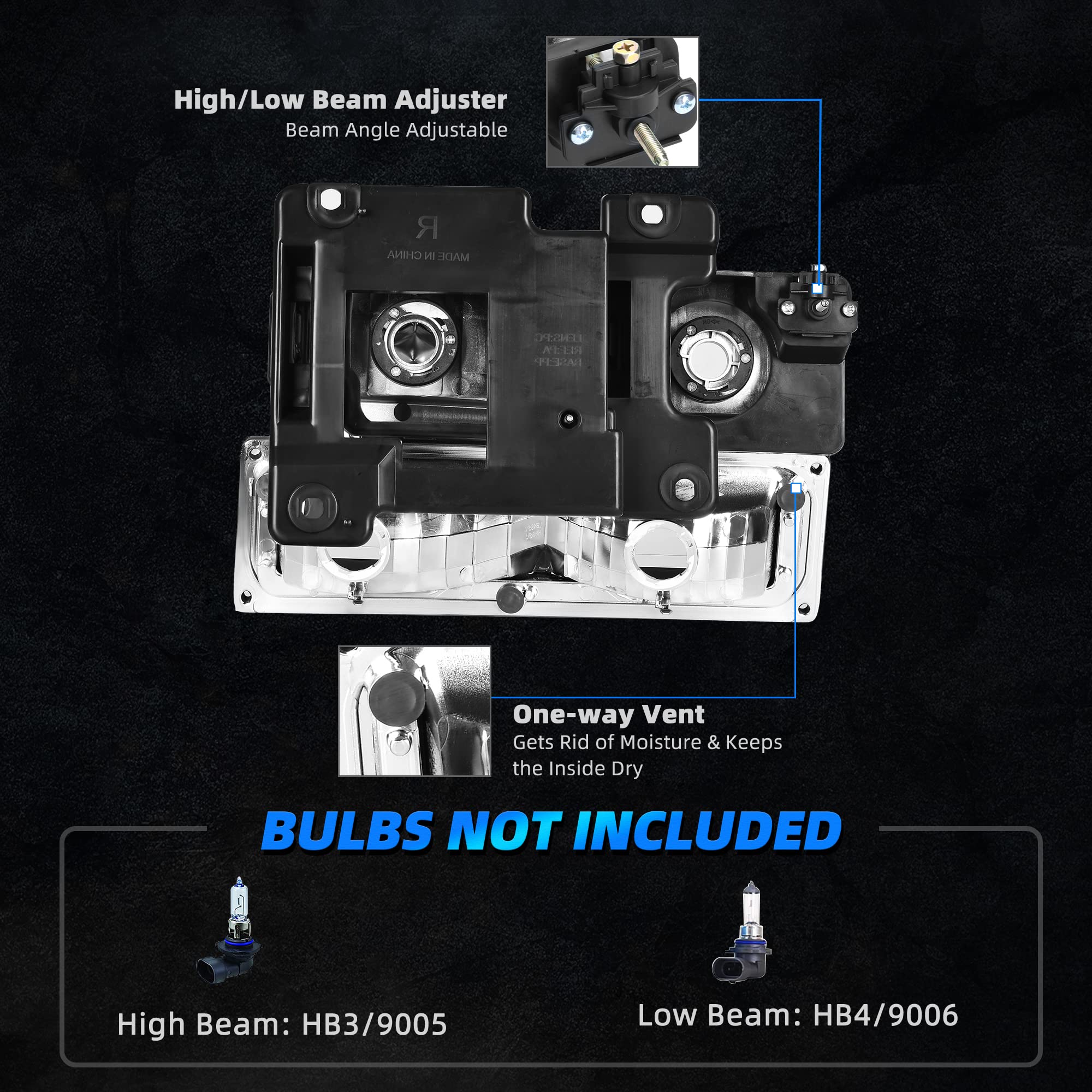 Autosaver88 Led Drl Headlights Assembly W/Corner Lights Compatible With 1994-1999 Chevy C/K 1500 2500 3500 Suburban Tahoe Headli