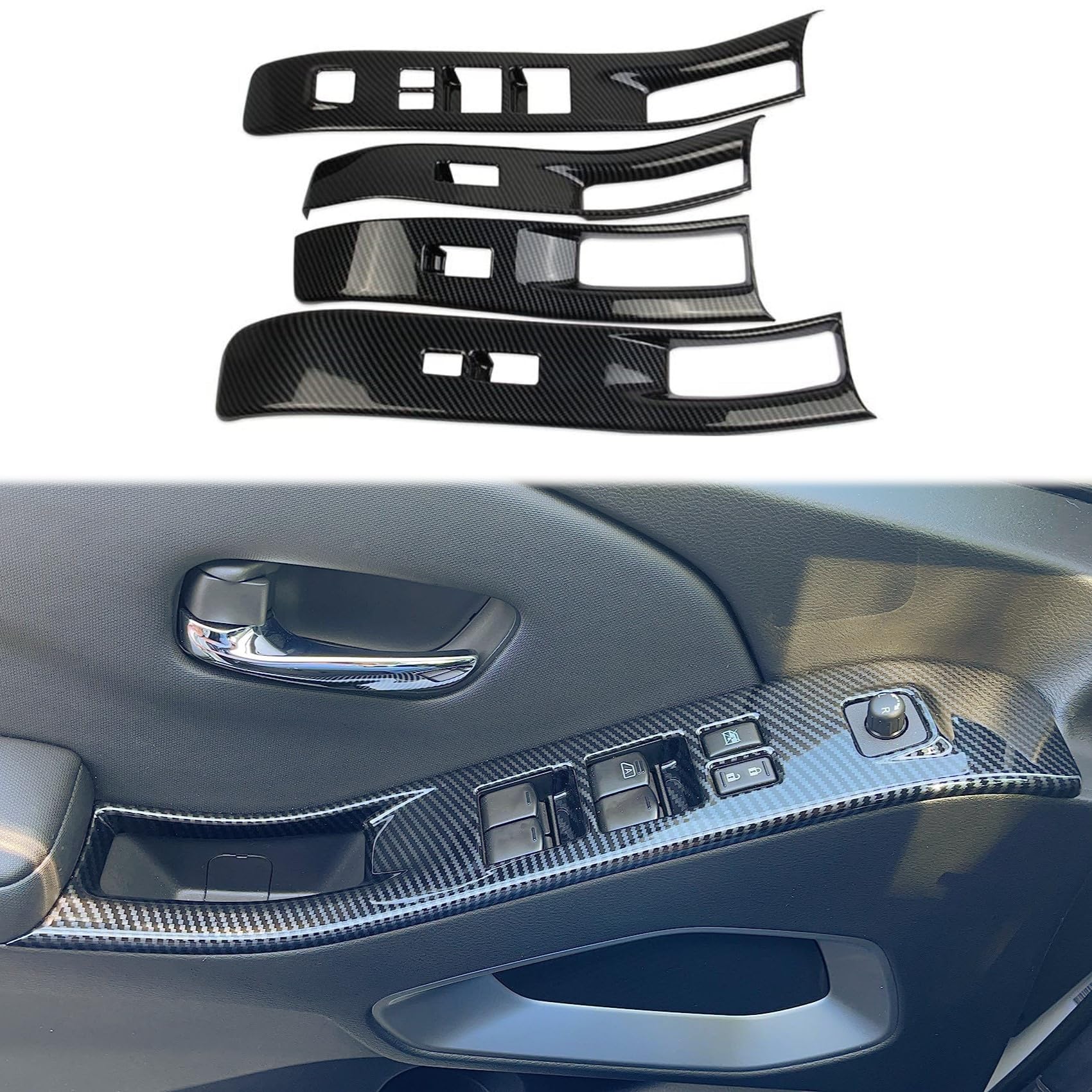 Korlot Carbon Fiber 4-Door Window Lift Trim Switch Panel Cover Trim For Nissan Frontier 2022-2025