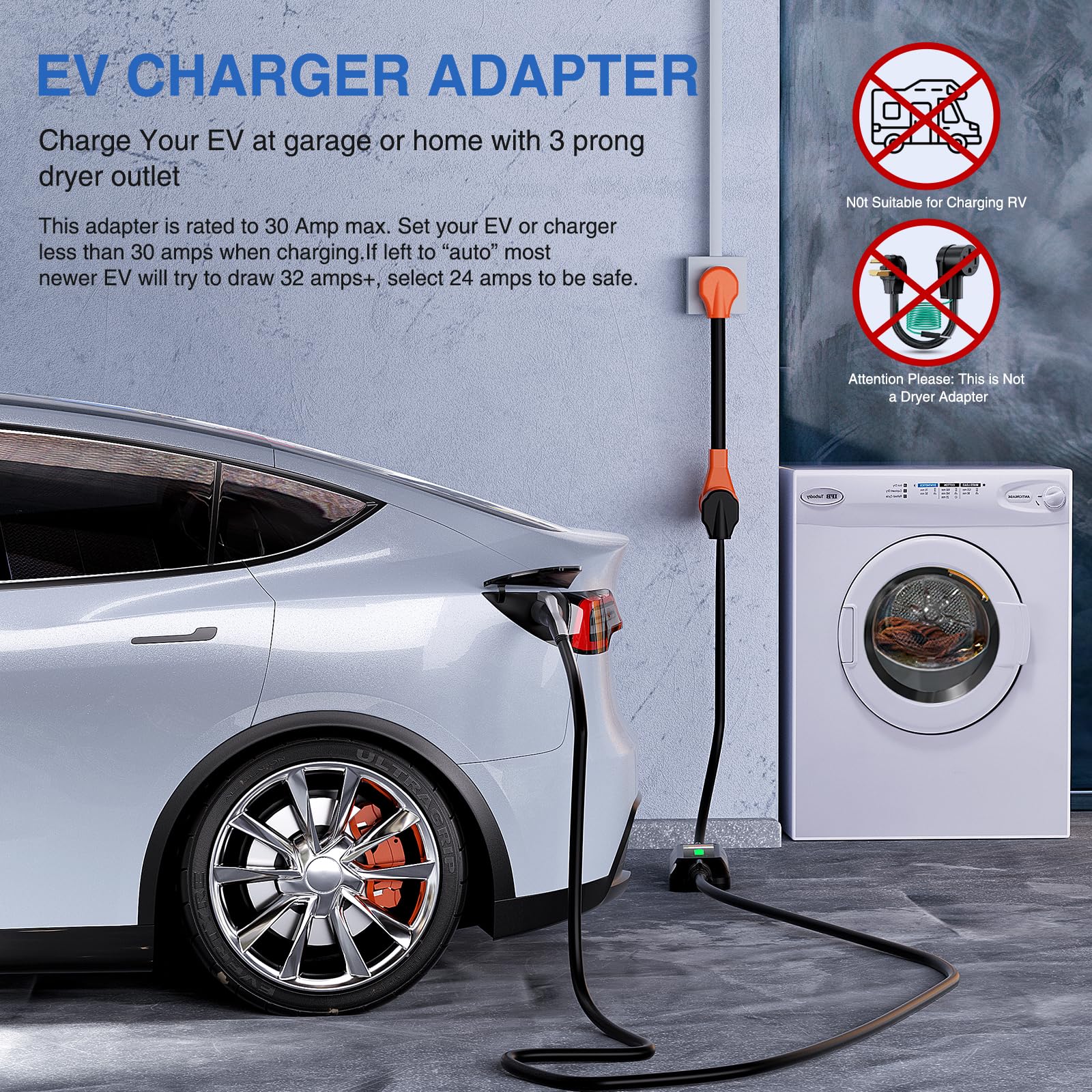 Nilight Ev Adapter Cord 30 Amp To 50 Amp 3 Prong Pure Copper Old Dryer Outlet To Ev Plug Conversion Heavy Duty 10 Gauge Wire Nem