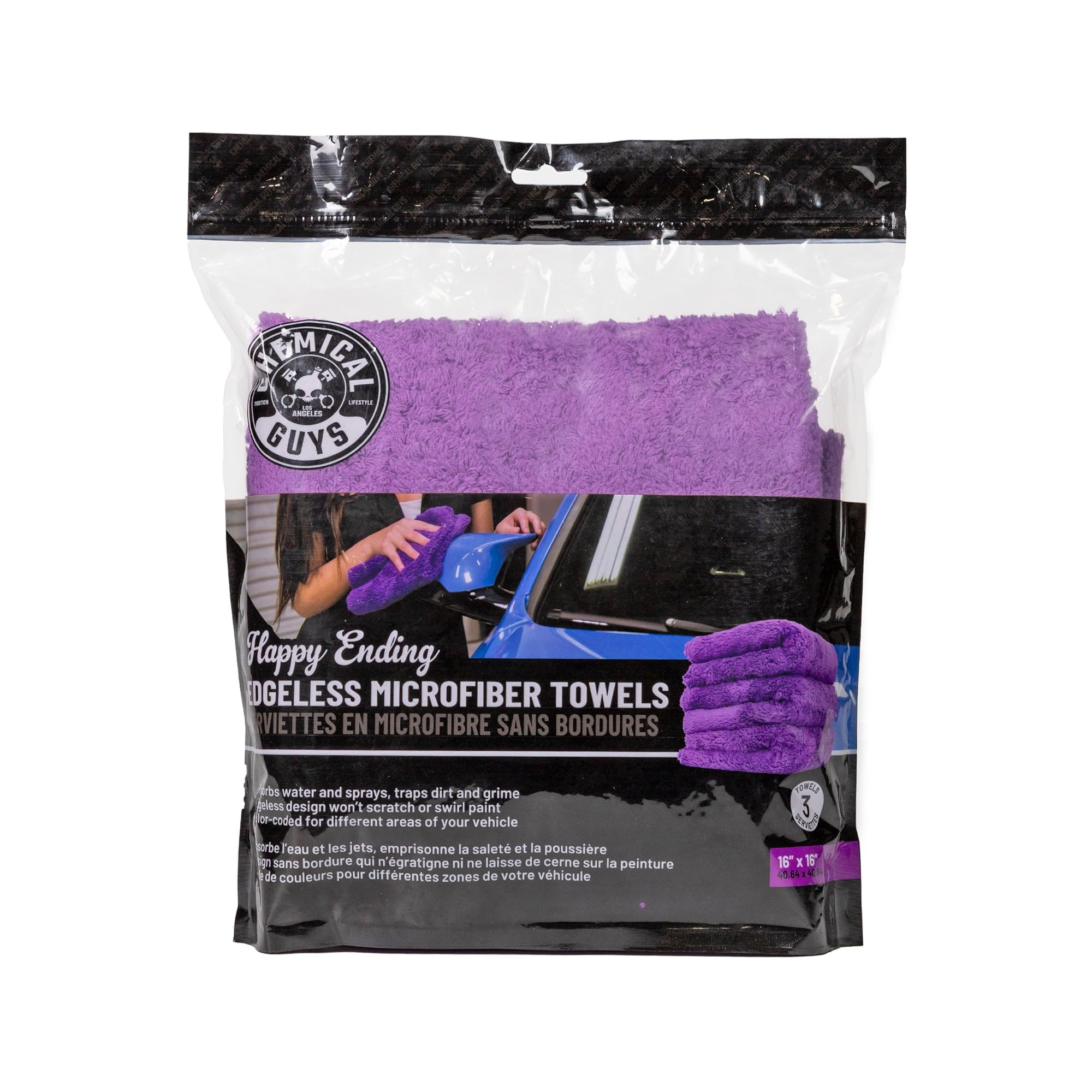 Chemical Guys Mic34803 Happy Ending Ultra Plush Edgeless Microfiber Towel, Purple (16'' X 16'')