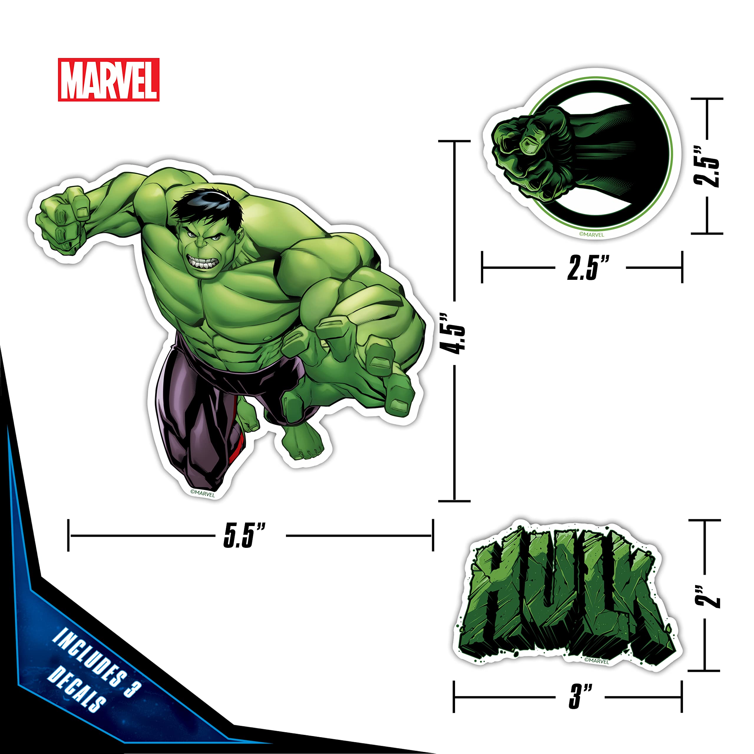 Marvel Incredible Hulk Fist Vinyl Decals - Set Of 3 Outdoor Rated Stickers For Car, Laptop, Computer, Water Bottle - Marvel Stickers For Kids And Adults