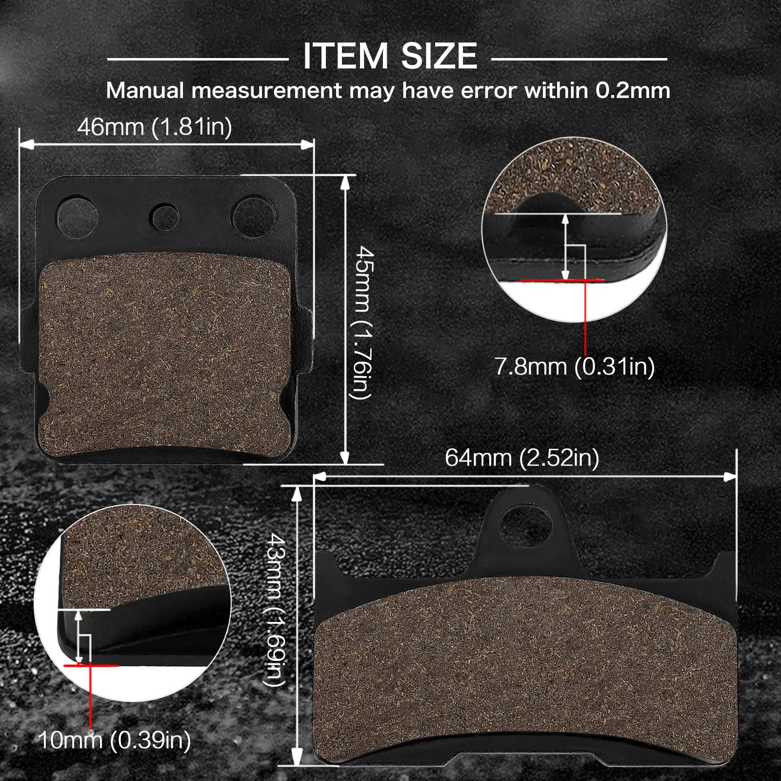 Brake Pads Front And Rear Compatible With Yamaha Yfm 660 Grizzly 660 4X4 2002 2003 2004 2005 2006 2007 2008 Yfm660F Yfm660Fa Yfm