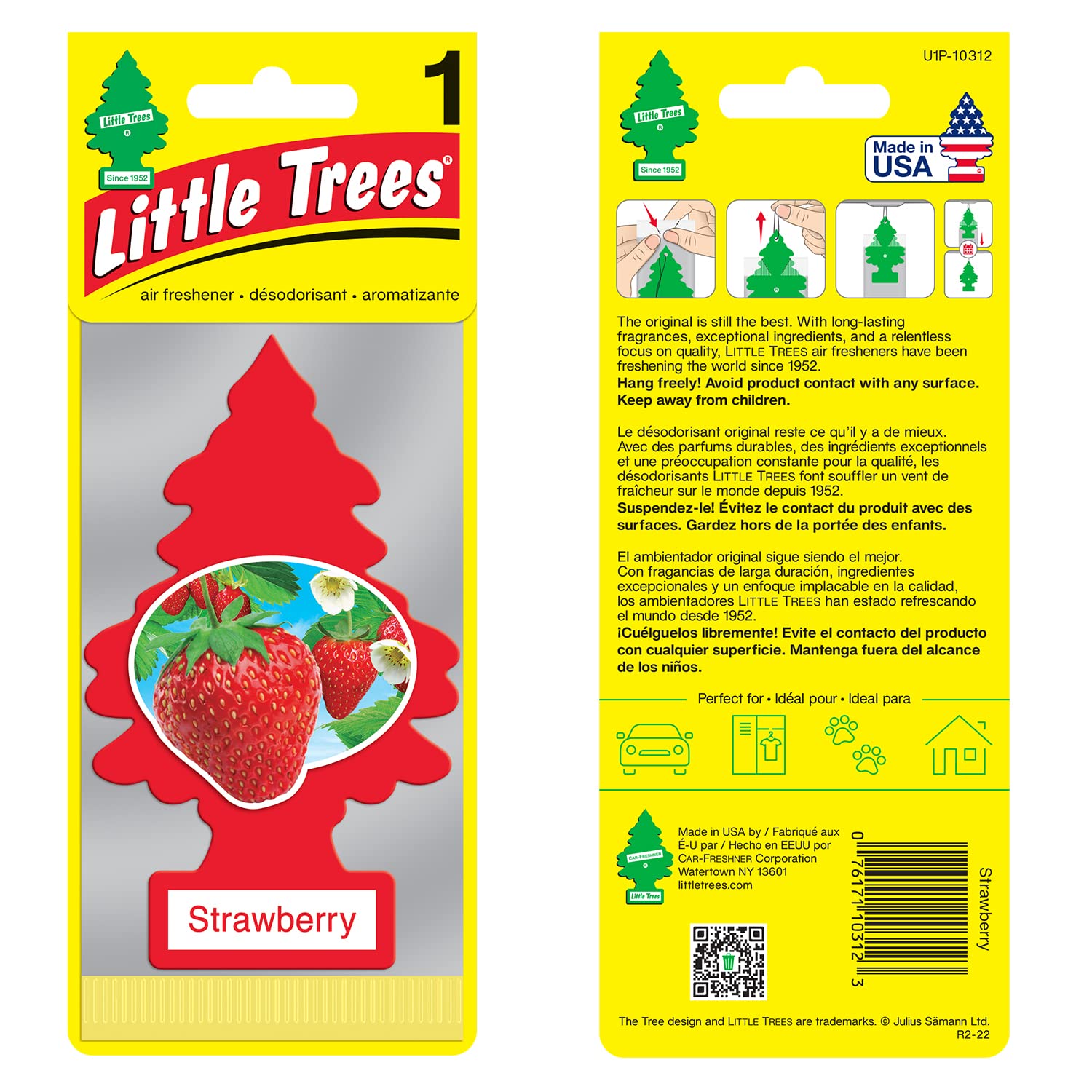 LITTLE TREES Car Freshener 10312, Strawberry Scent, 1 Count, Air Freshening Essential for Car and Home