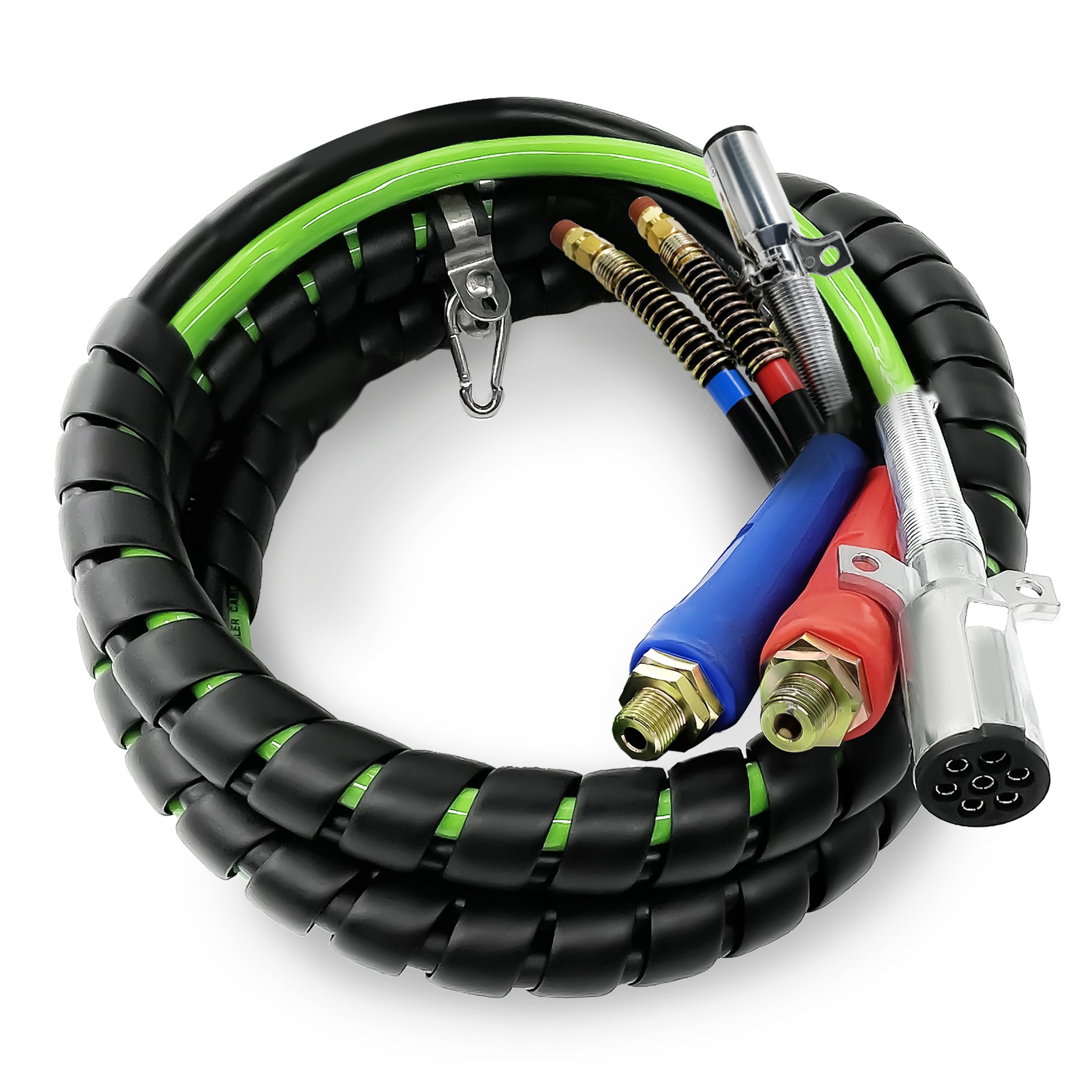 Torque 15Ft 3 In 1 Abs & Power Air Line Hose Kit Airline Air Hose Wrap 7 Way Electrical Cable Air Lines With Handle Grip Airline