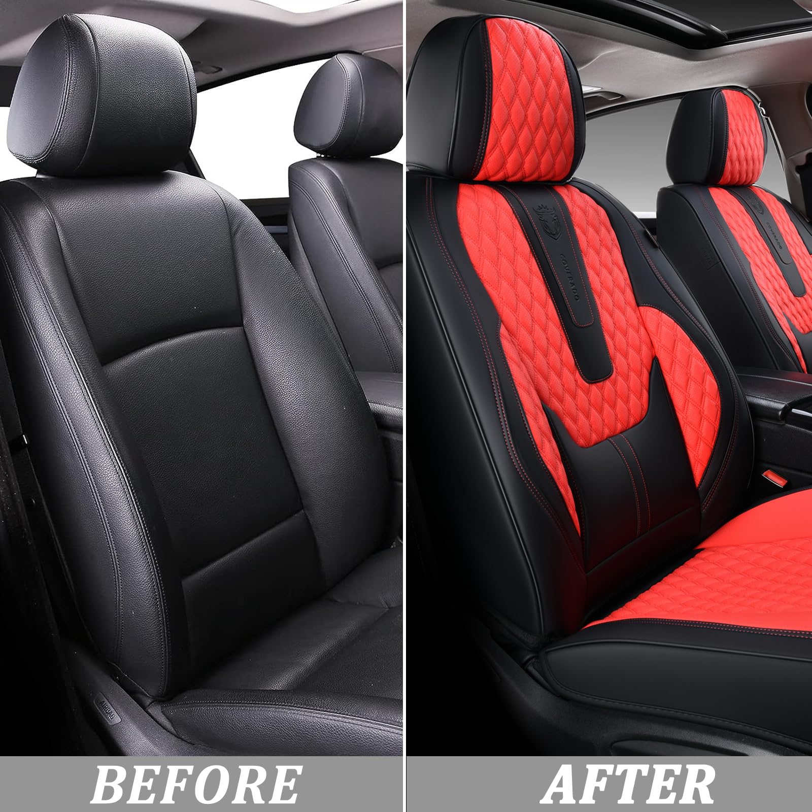 Coverado Car Seat Covers Front Seats, Luxury Faux Leather Seat Covers for Cars Waterproof Seat Covers with Lumbar Support, Car S