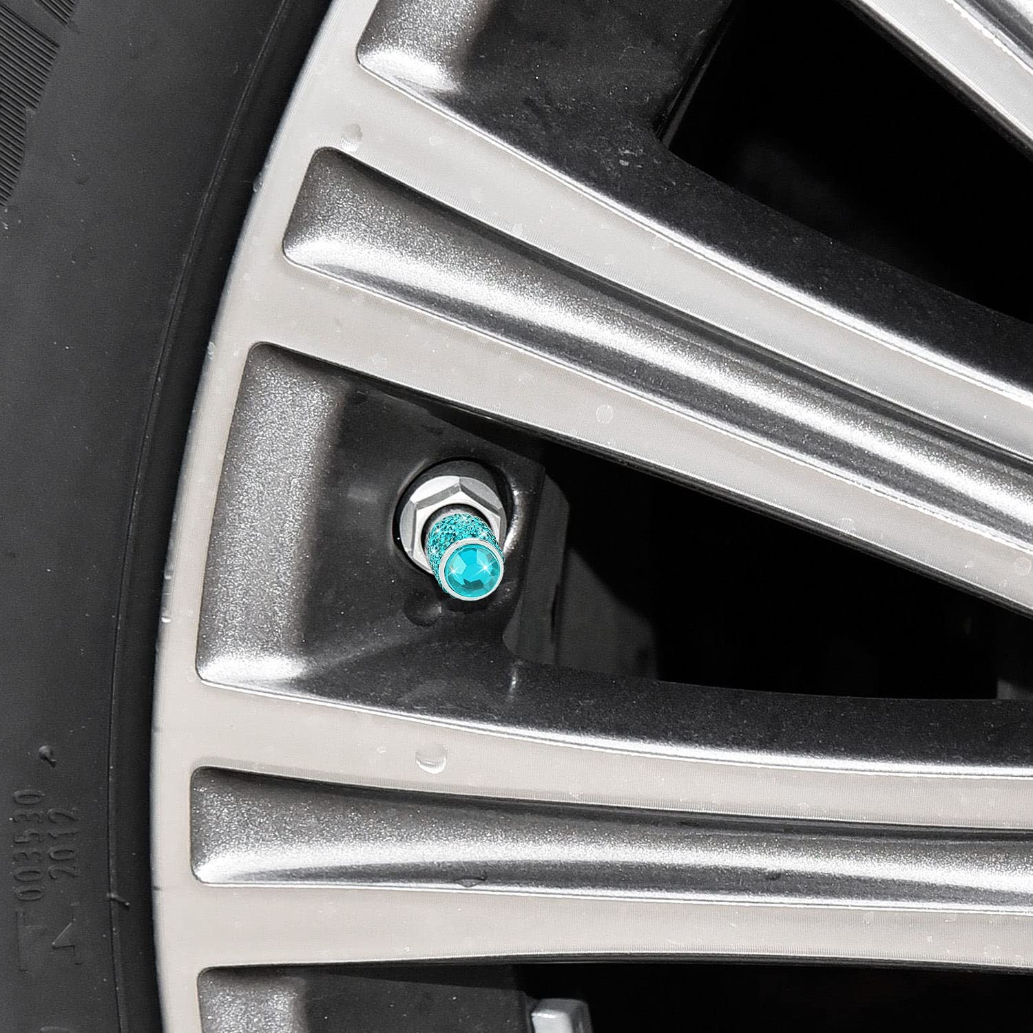 ToBeQueen Bling Tire Valve Covers Blue, 4 Pack Handmade Crystal Rhinestone Tire Caps Universal Dustproof Bling Car Accessories f