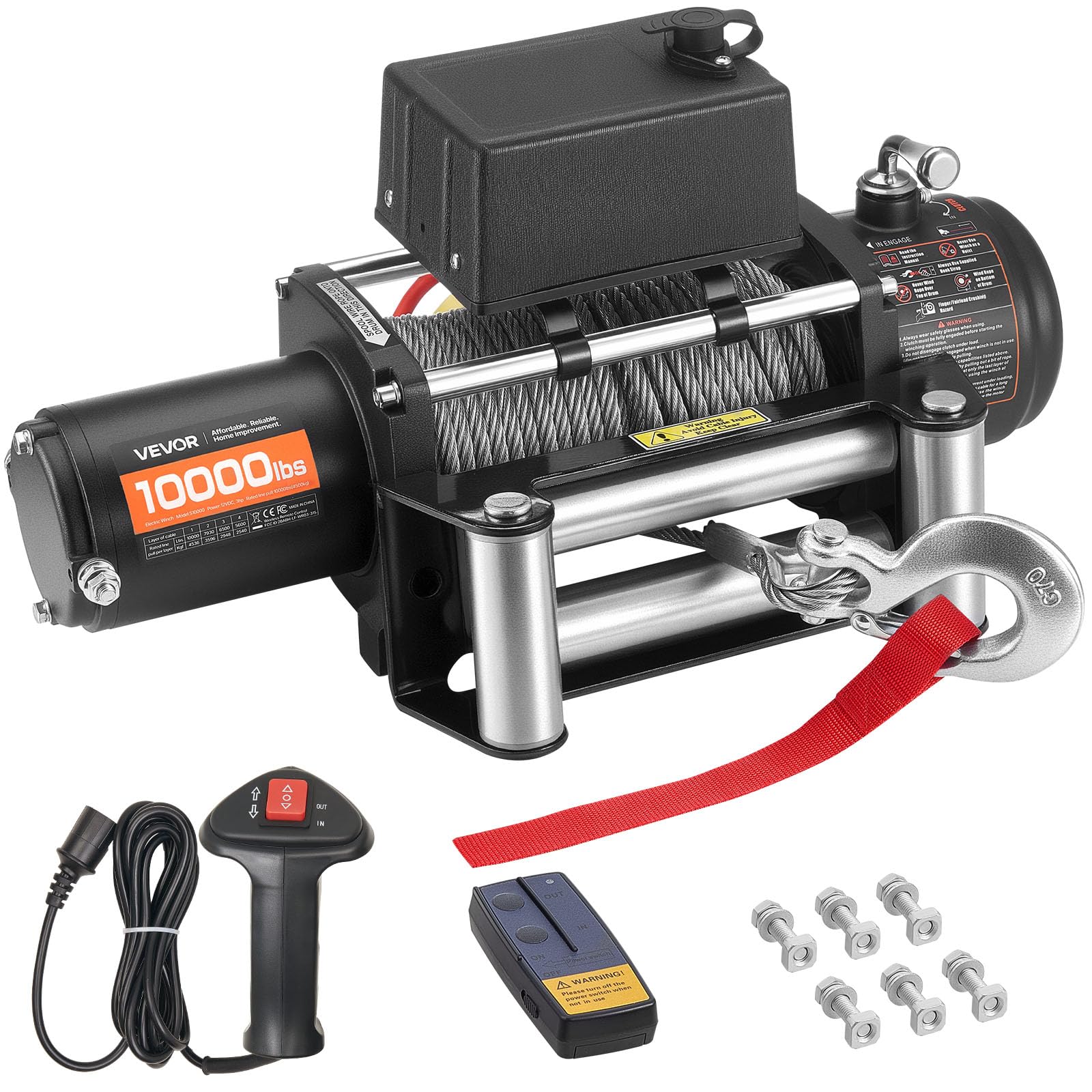 VEVOR Electric Winch, 13500 lbs Load Capacity, 12V DC Truck Winch with F3/8 in x 80 ft Steel Rope, Wireless & Wired Remote Contr