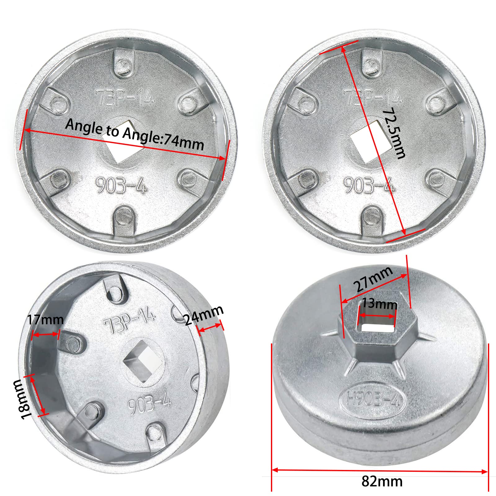 Rannb Oil Filter Cap Wrench 74Mm Max Inner Dia Aluminum Alloy 14 Flute Model 903-4