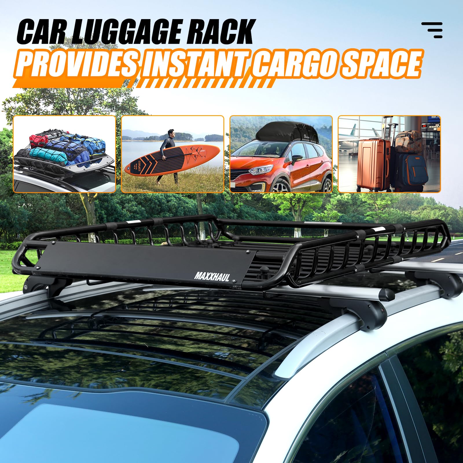 MaxxHaul 70115 Black Steel Roof Rack Cargo Carrier 46 x 36 x 4-1/2 for SUVs & Trucks - 150 lb Capacity