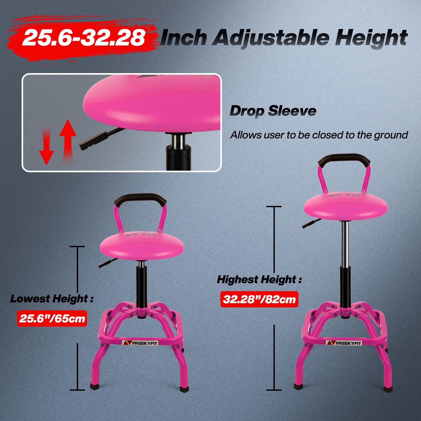 FreekyFit Garage Stool, Adjustable Height Swivel Work Mechanic Shop Stool with Backrest, Pneumatic Shop Chair for Home, Workshop