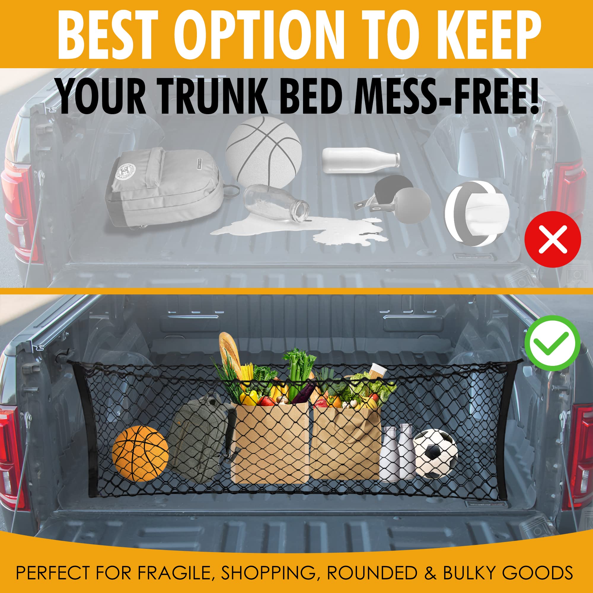 Envelope Style Trunk Mesh Cargo Net For Ford F150 2015 - 2024 Car Accessories - Premium Trunk Organizers and Storage - Cargo Bed