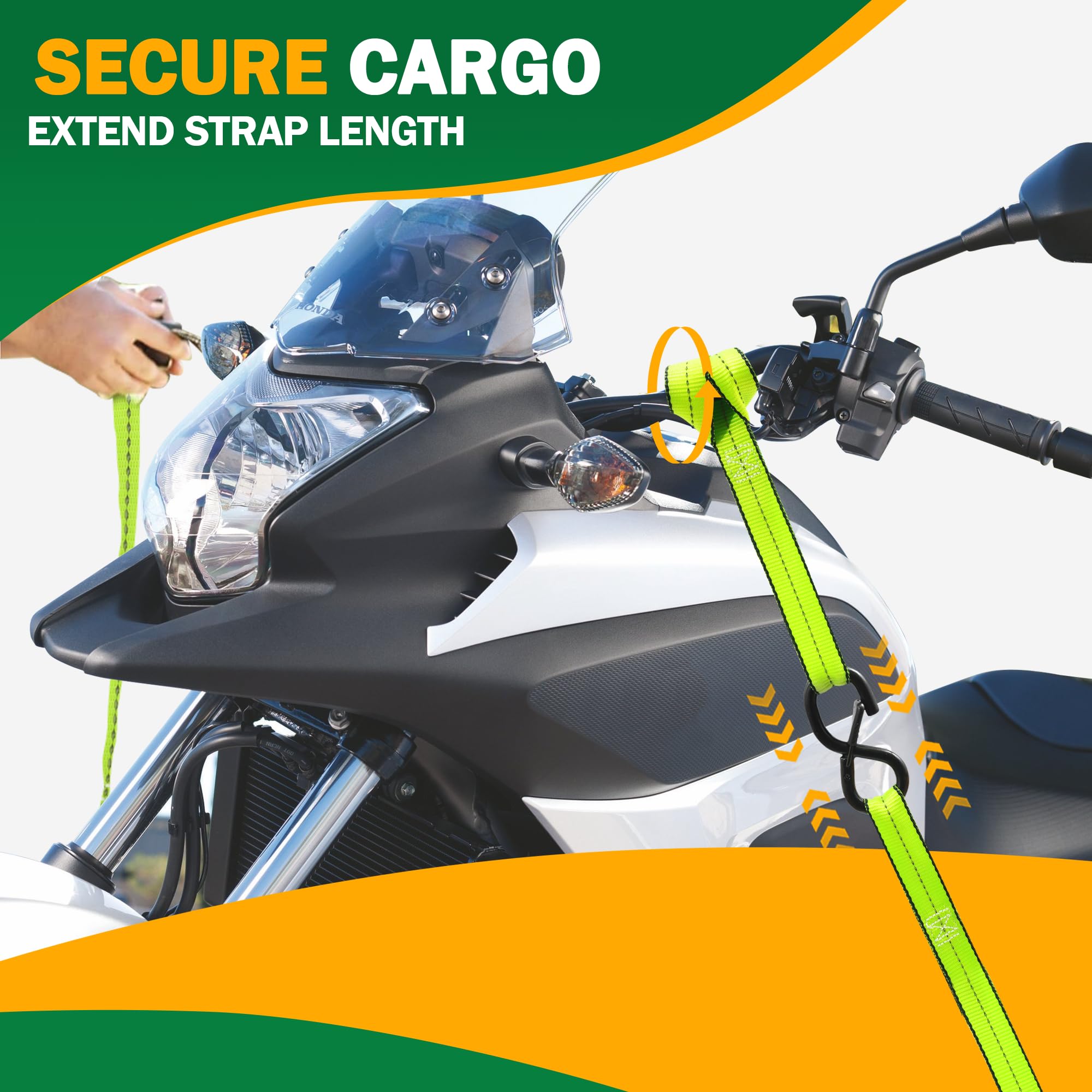 Motorcycle Tie Down Strap (4Pk) - 2,100Lb Break Strength Premium 15Ft Ratchet Tie Down Straps Set, Soft Loop Ratchet Straps For Moving Appliances, Lawn Equipment, Cargo Straps For Trucks