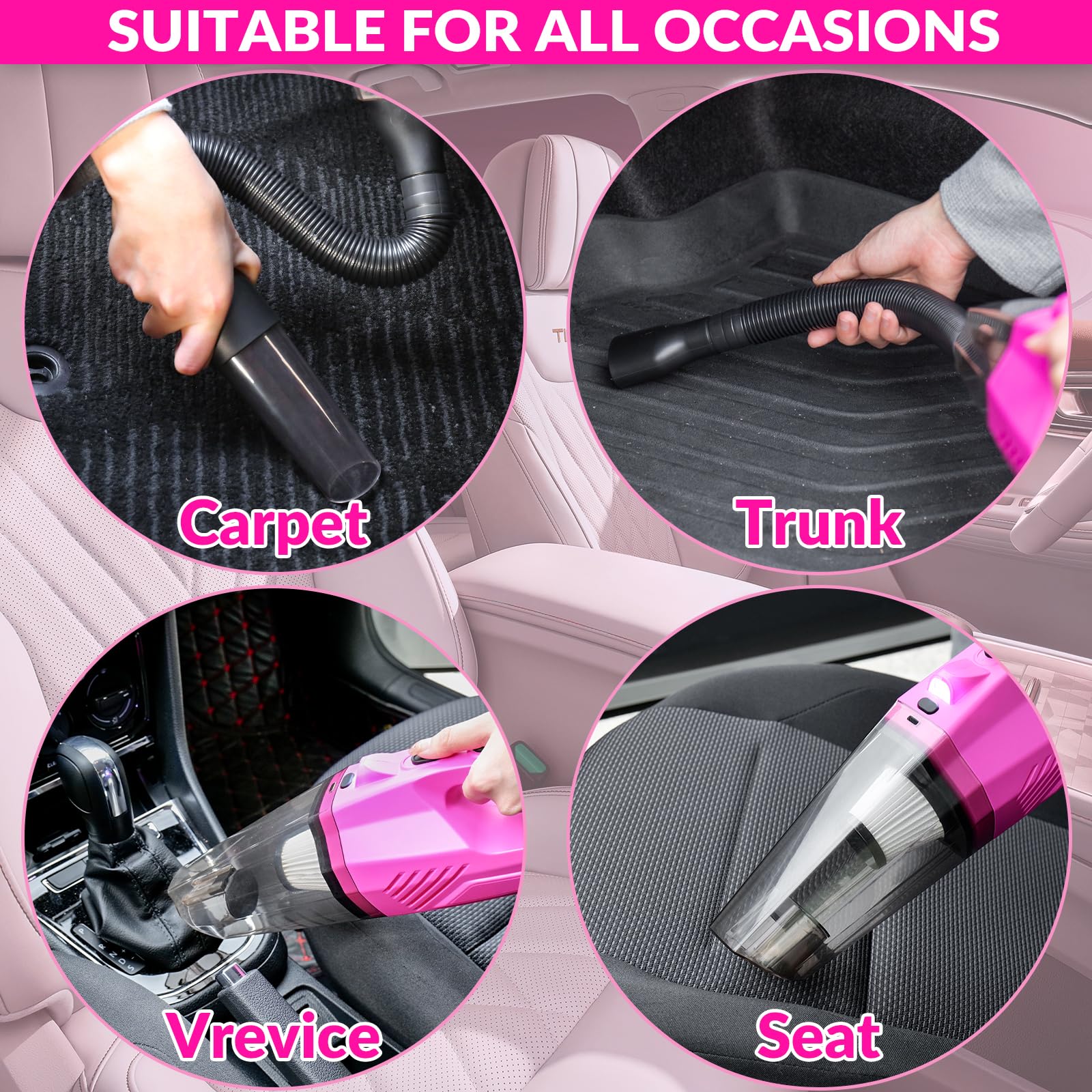 Thinklearn Car Cleaning Kit, Car Vacuum Detailing Kit Interior With High Power Handheld Vacuum, Including 7Pcs Detailing Brush S