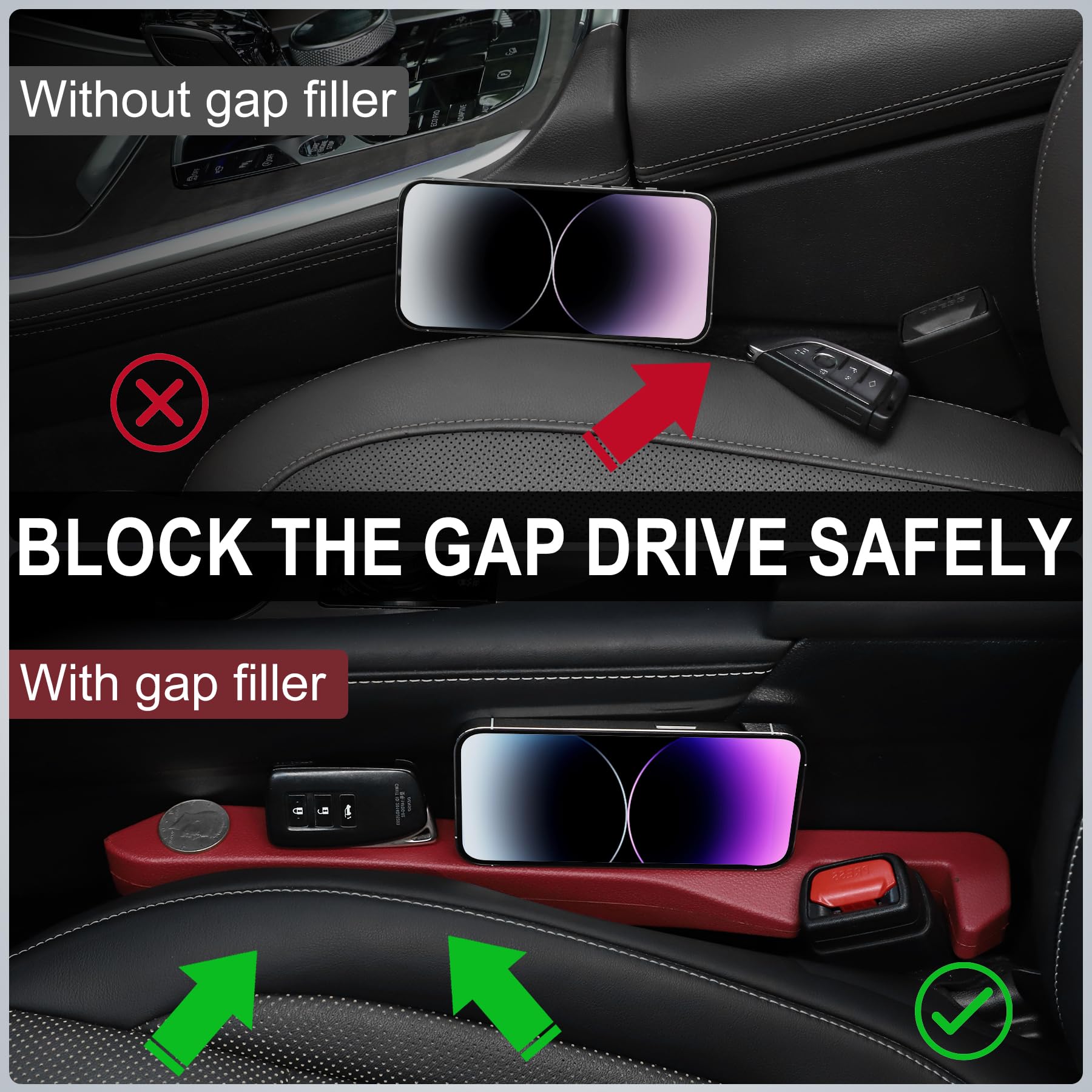 UREHEPO 2pcs Elastic Car Seat Gap Filler Organizer, Universal Interior Car Accessories to Stop Things from Dropping and Add Styl