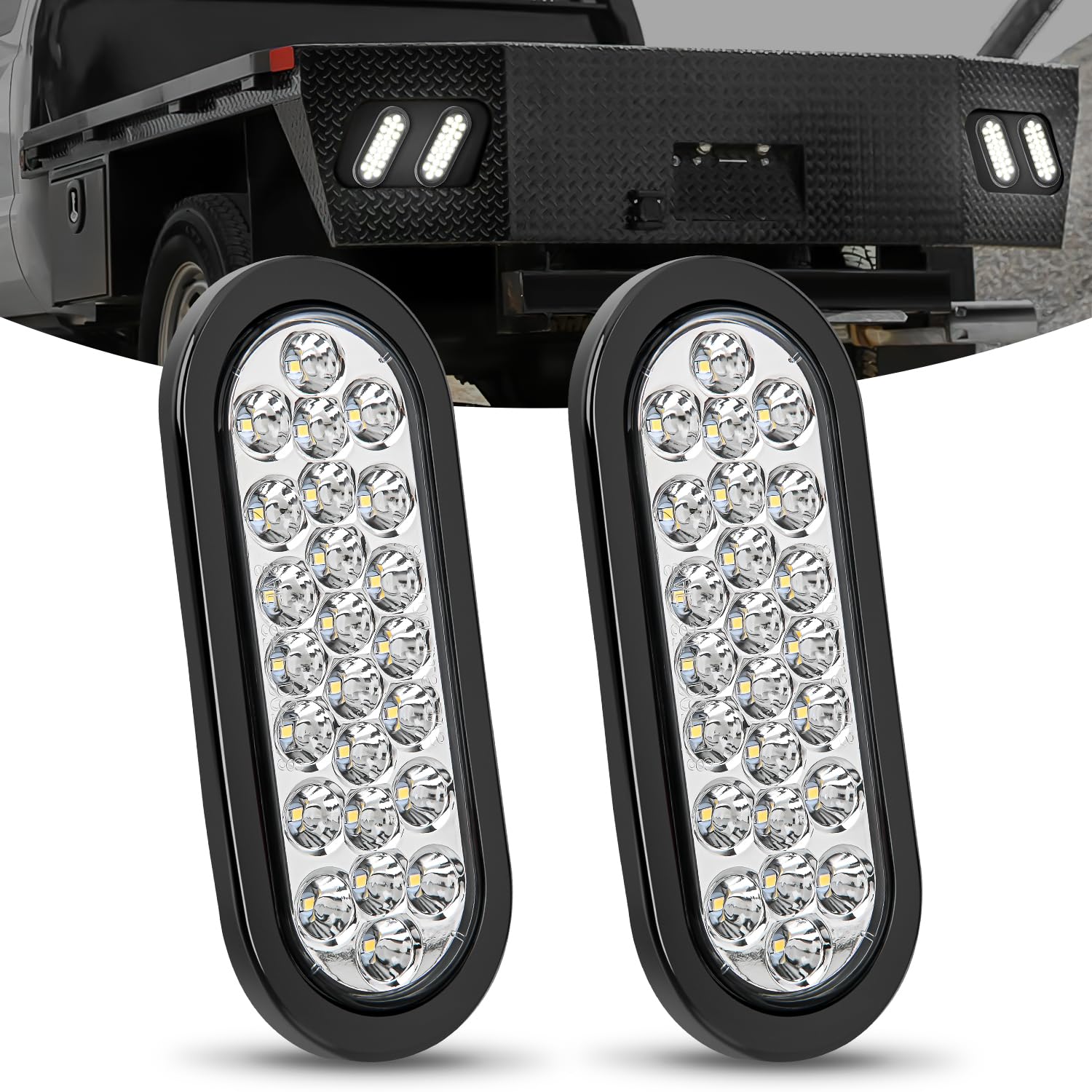 Nilight 6Inch Oval Trailer Tail Light 2Pcs White 24Led Back Up Reverse Lights W/Flush Mount Grommets Plugs Ip67 Waterproof For 1