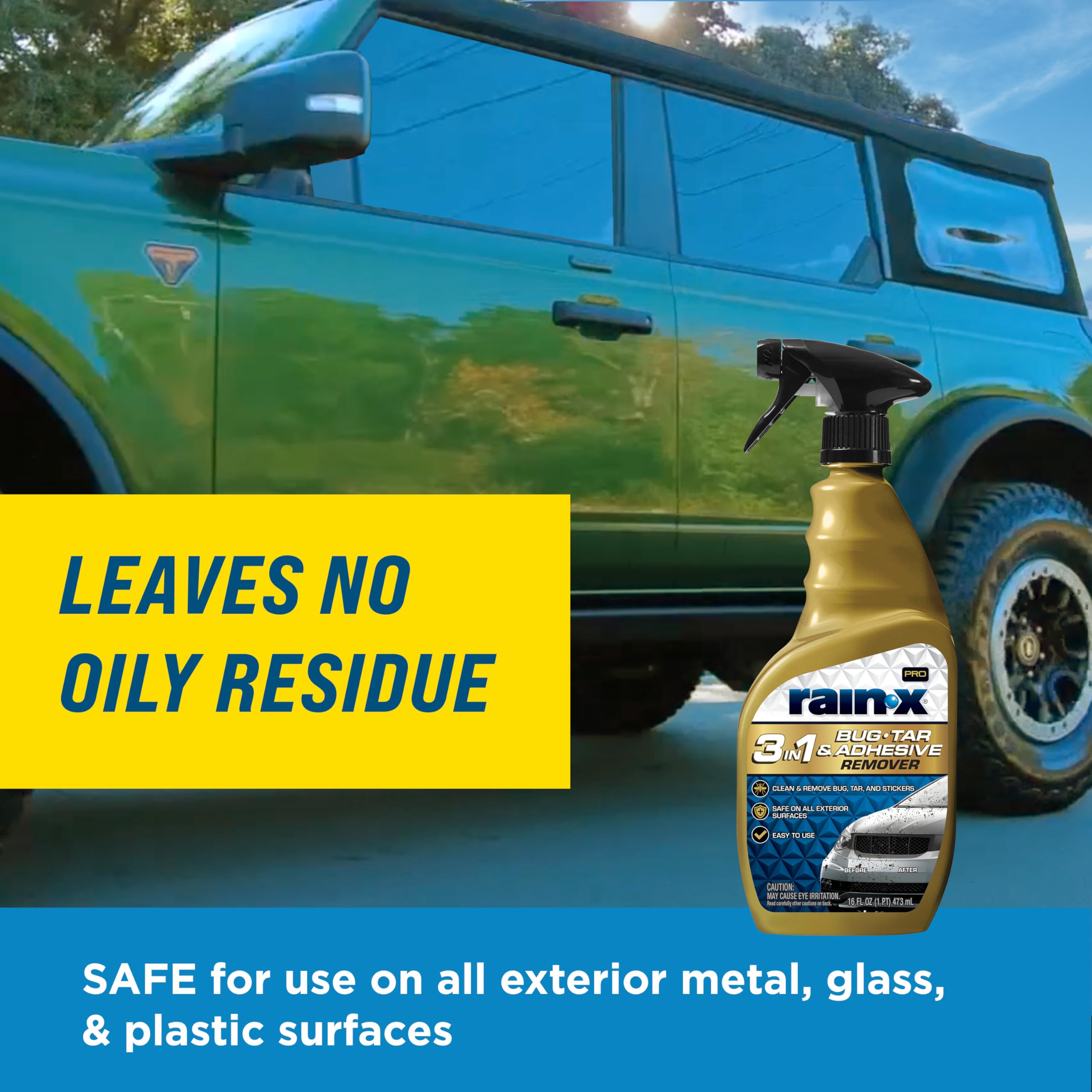 Rain-X Pro 620213 3-In-1 Bug, Tar And Adhesive Remover, 16Oz - Premium Bug, Tar And Adhesive Remover To Help Clean And Remove St