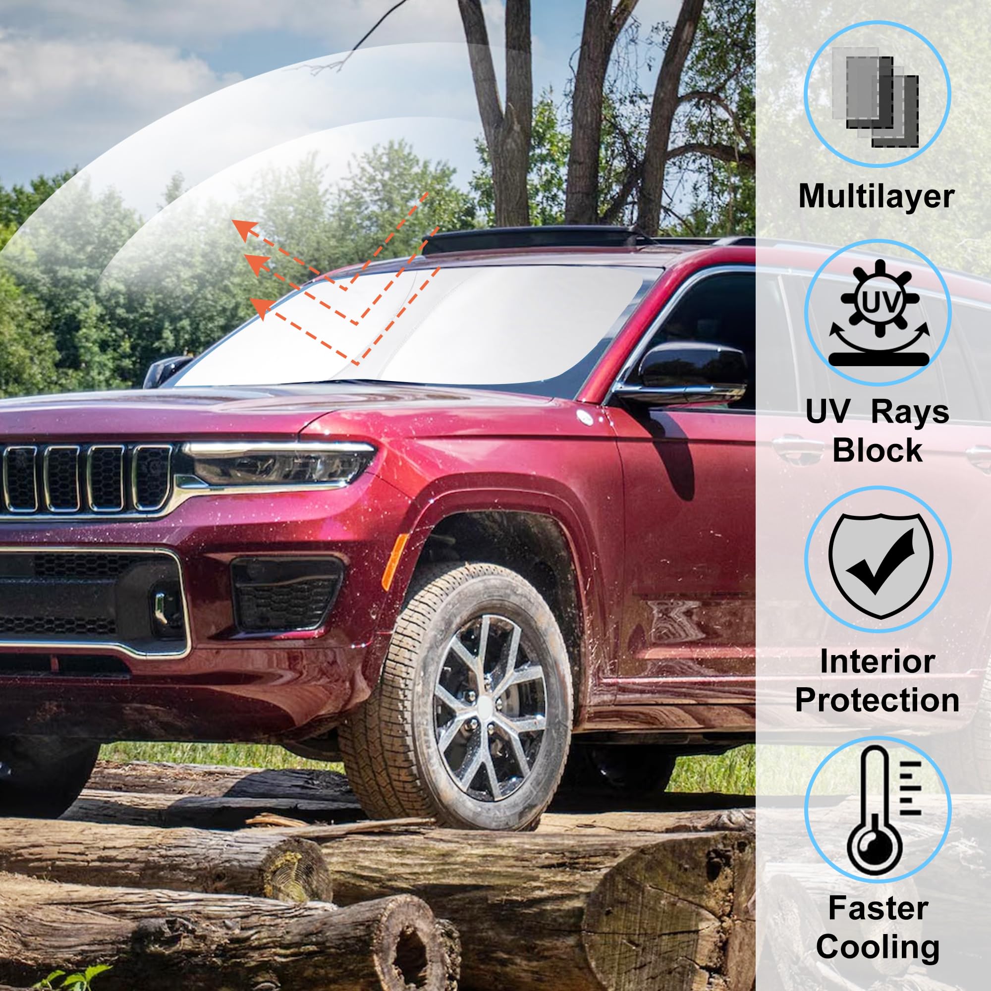 Windshield Sun Shade Custom Fit 2021-2024 2025 Jeep Grand Cherokee L/Jeep Grand Cherokee Suv Accessories Front Window Sunshade S