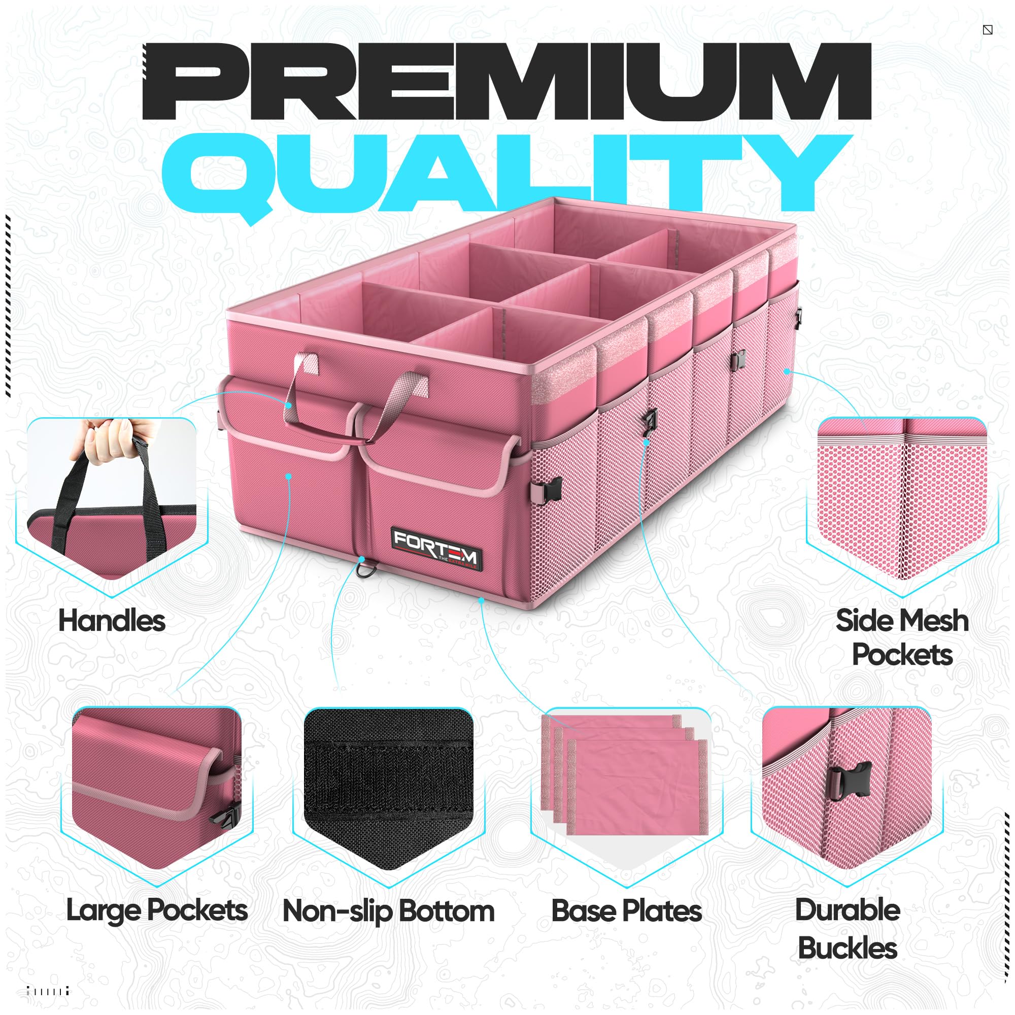 Fortem Car Trunk Organizer, Car Storage Organizer, Collapsible Multi Compartment Car Organizer, Suv Trunk Organizer, Non Slip Bo