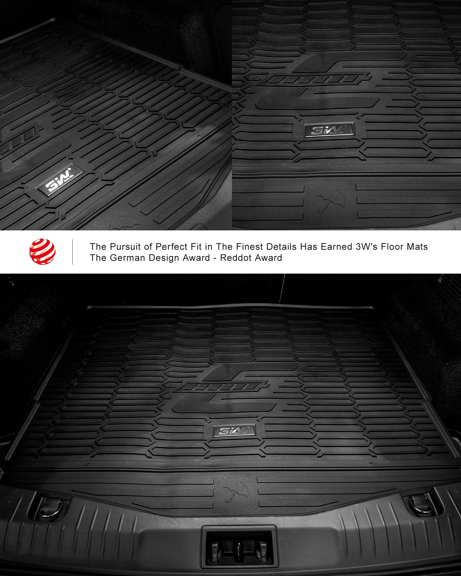 3W Floor Mats & Cargo Liner Fit for Ford Mustang Mach E 2021-2024 2025 TPE All Weather Custom Fit Floor Liner 1st 2nd Row and Tr