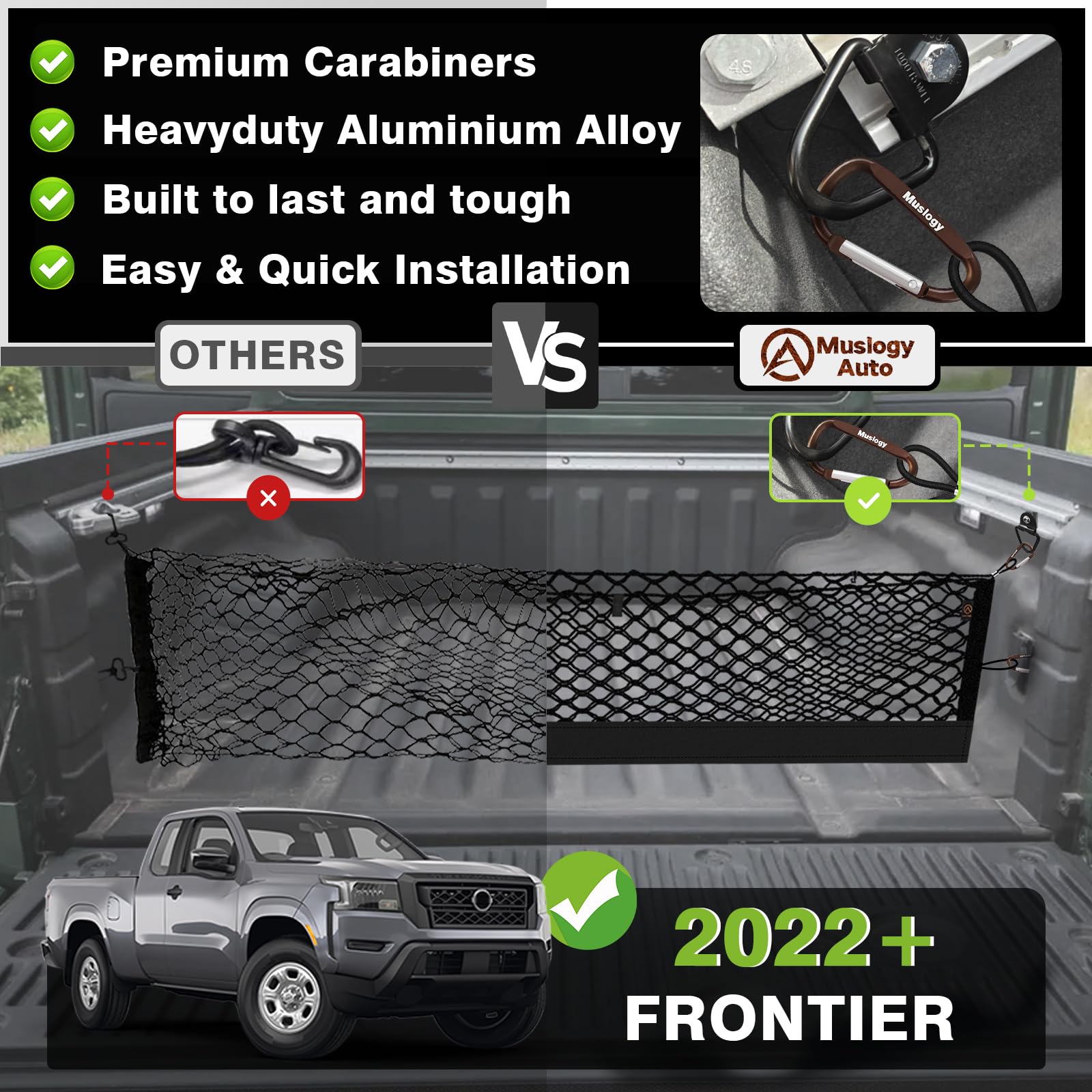 Muslogy Truck Bed Cargo Net Compatible With Nissan Frontier 2022-2024 2025 Accessories Storage Organizer Pickup Truck Bed Envelo
