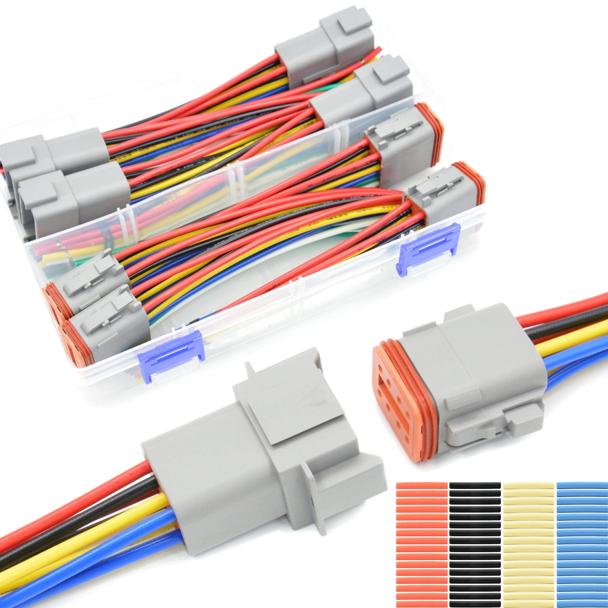 ALFOCI 4 Set 8 Pin DT Connector Waterproof Automotive Electrical Butt Connector 16 AWG Wire Connectors Kit with Waterproof Heat 