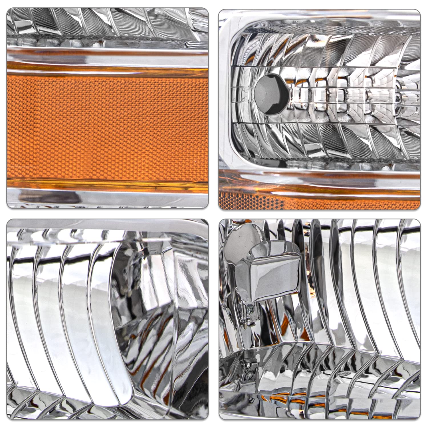 Sockir Headlight Assembly Set Compatible With 2008-2010 Ford F-250 F-350 F-450 F-550 Super Duty Oe Style Headlamp Replacement Passenger And Driver Side (Chrome Housing With Amber Reflector)
