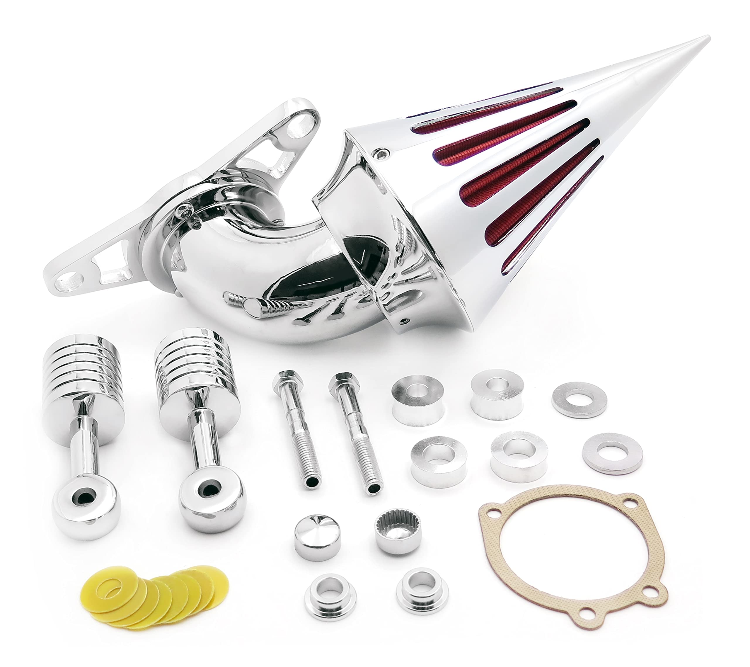 HASkulle Cone Spike Air Cleaner Intake with Red Filter for Dyna Wide Glide 1999-2007 Road King 1999-2007 Fat Boy 2000-2007 Chrom