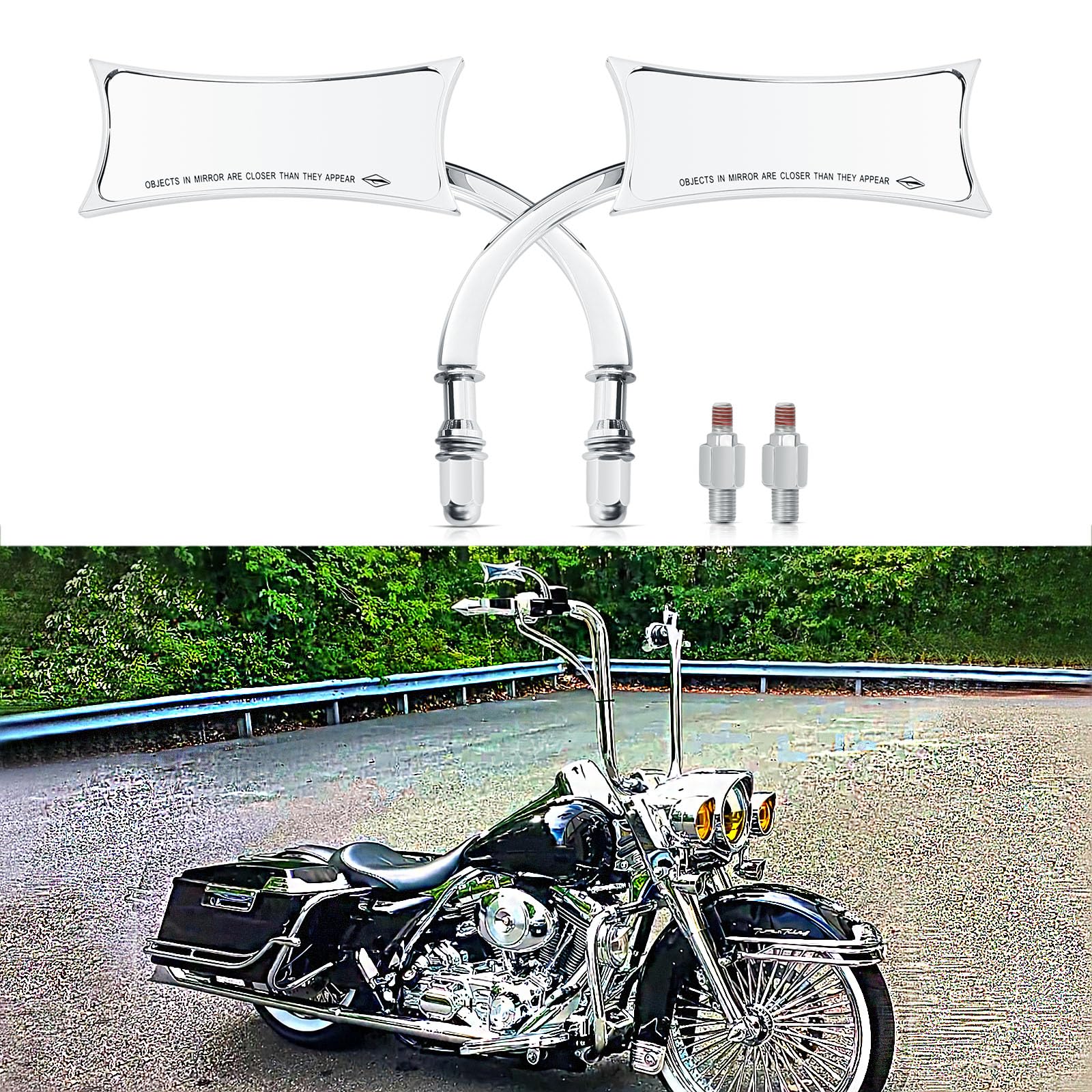 Black Sportster Mirrors For Harley Road King Street Electra Glide Road Glide Dyna Softail Rearview 1982-2018 2019 2020 (Chrome#4