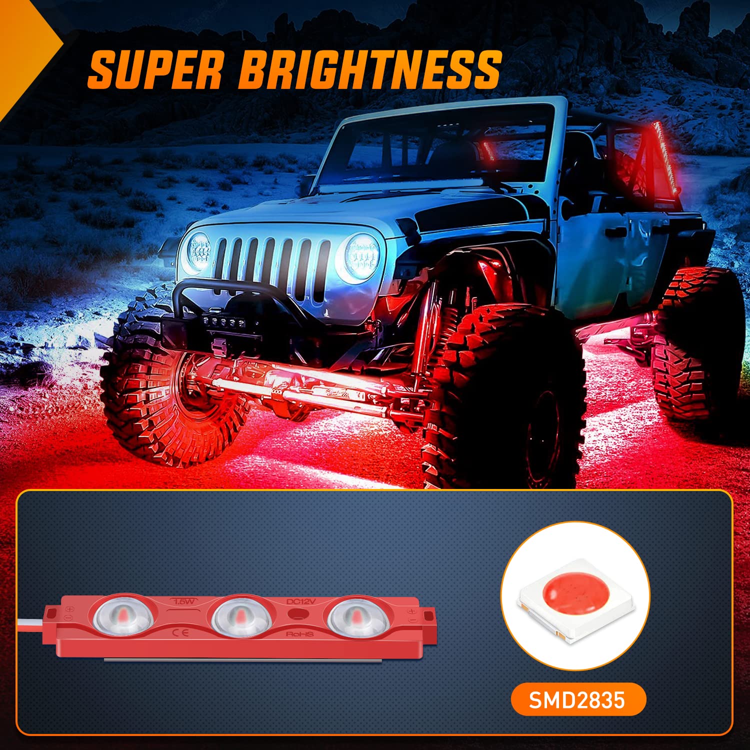 Nilight 8Pcs Truck Pickup Bed Light 24Led Red Cargo Rock Lighting Kits With Switch For Van Off-Road Under Car Side Marker Foot W