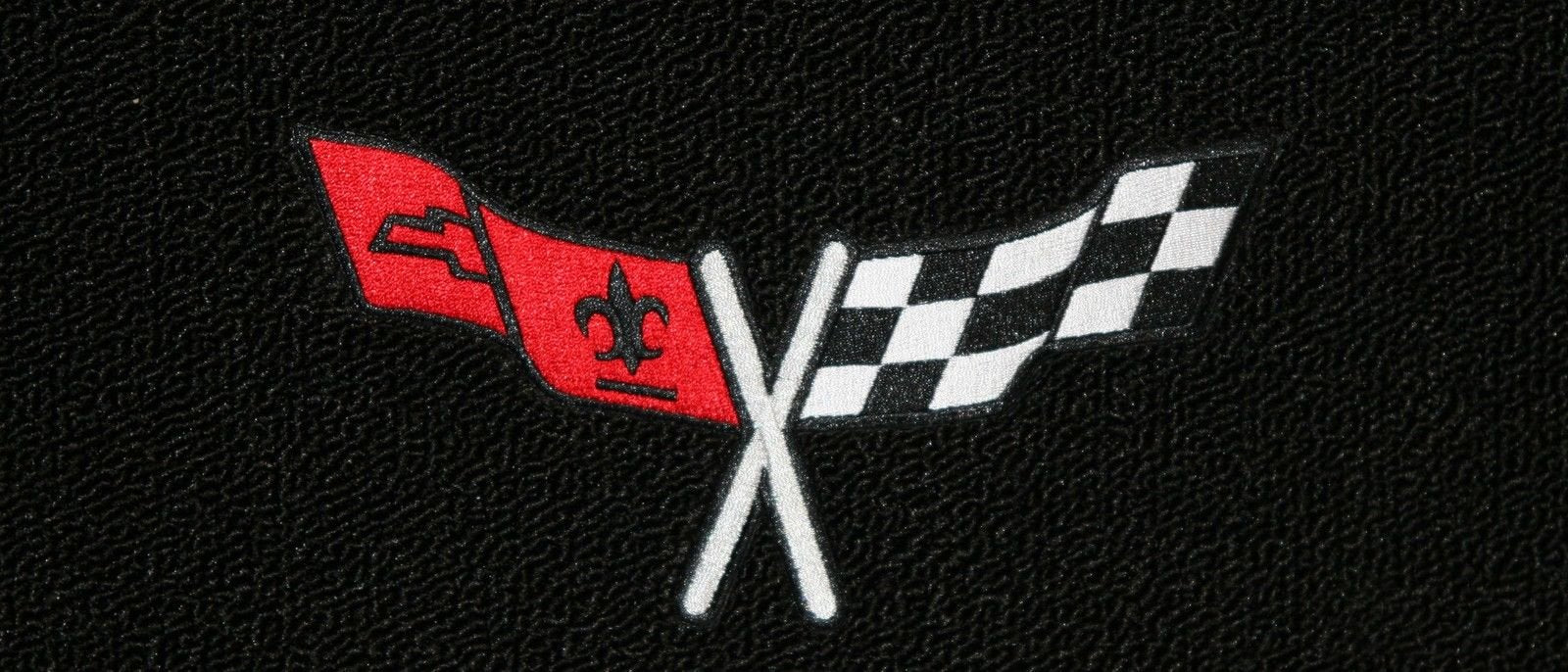 1968-1982 C3 Corvette Classic Loop Black Front Floor Mats Set With Crossed Flags Logo In Silver & Red