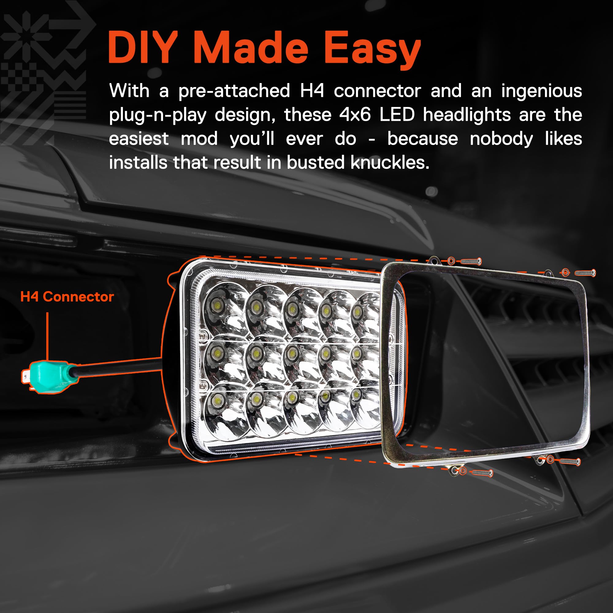 True Mods 4Pc Chrome 4X6 6X4 Inch Led Headlights 45W H4 High Low Sealed Beam H4652 H4666 H6545 H4651 H4656 For Freightliner Clas