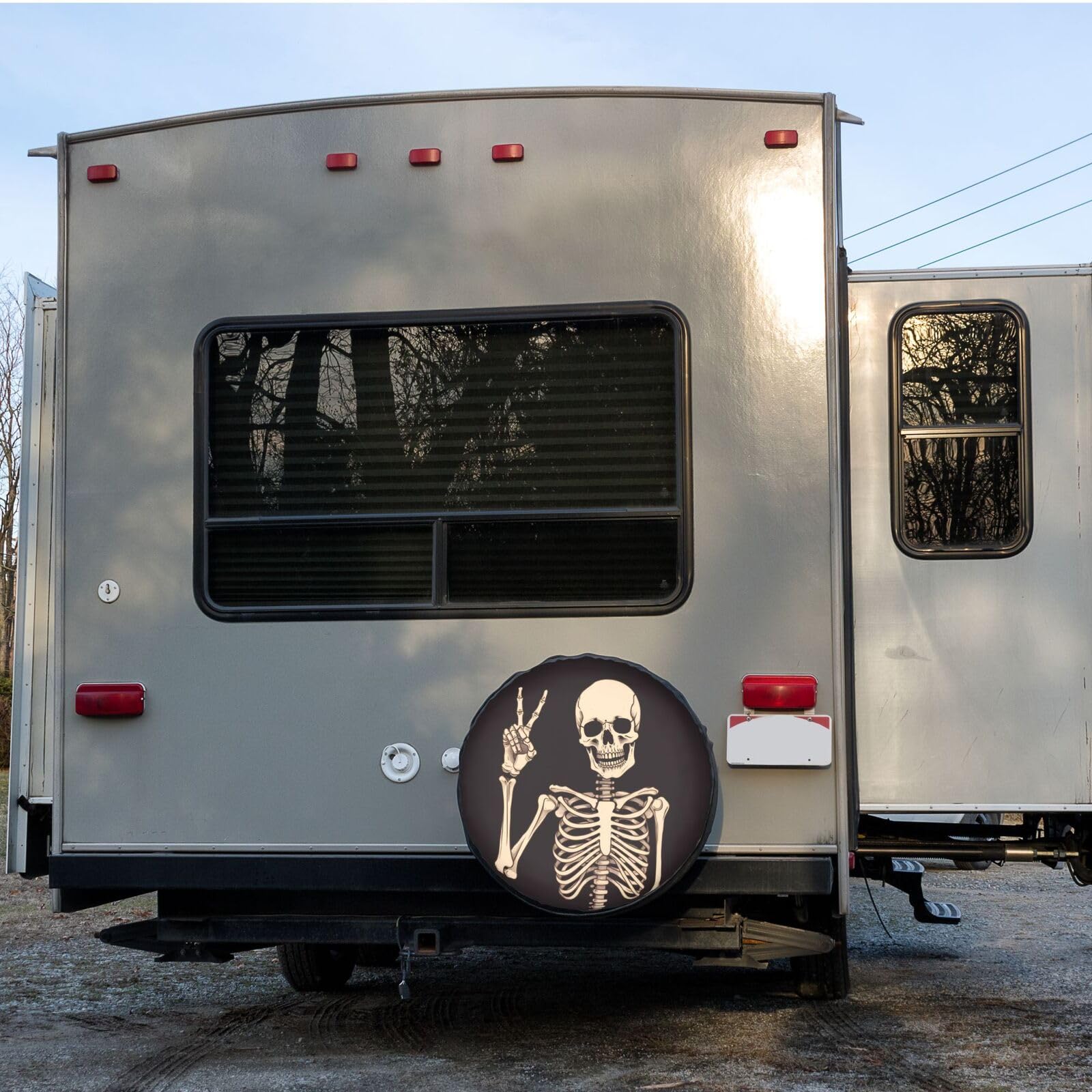 Dujiea Rock and Roll Skull Skeleton Spare Tire Cover, Universal Wheel Tire Cover Dust-Proof Tire Protectors for Trailer Rv Van S