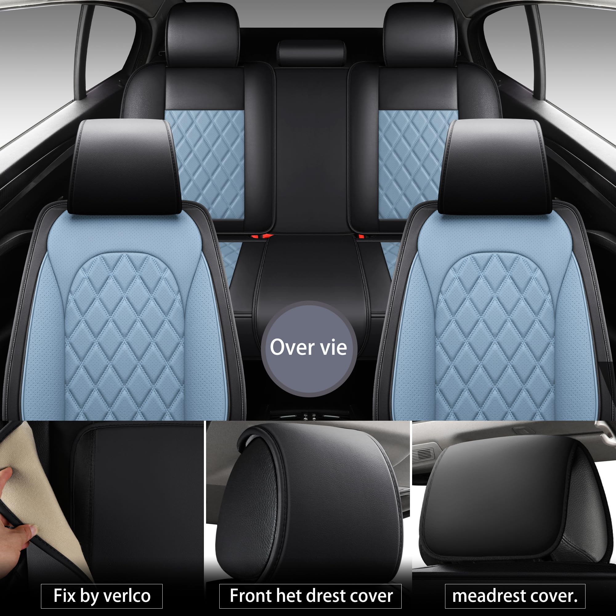 LINGVIDO Waterproof Leather Car Seat Covers - Full Set Sport Cushion Protector for SUVs, Trucks, and Cars Automotive Seat Covers