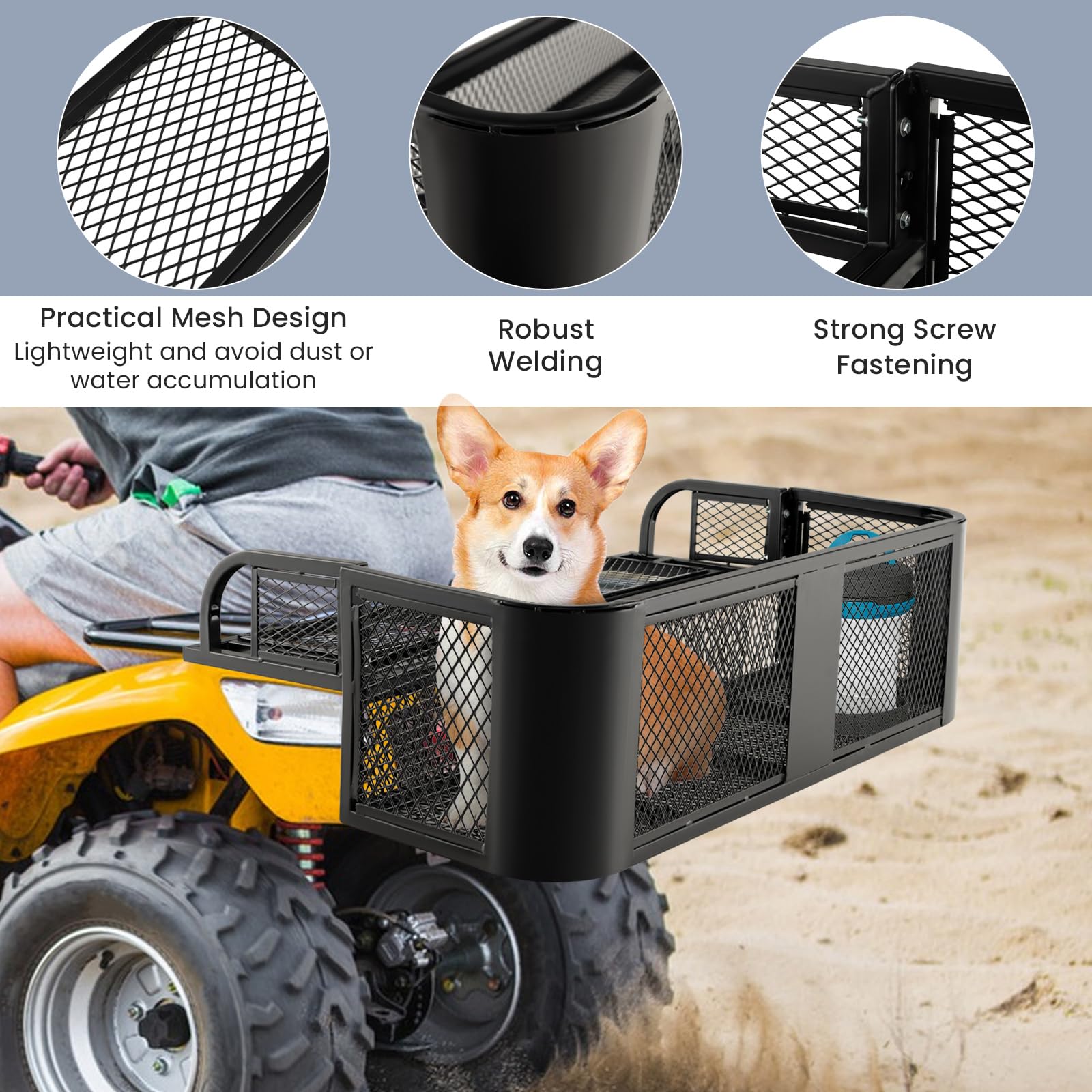 Ironmax Atv Rear Drop Cargo Basket, Heavy Duty Steel Luggage Storage Carrier Box W/ 12.5’’ Protective Rail, Easy To Install, Atv/Utv Cargo Rack Accessories, 41’’L X 26.5’’W X 12.5’’H