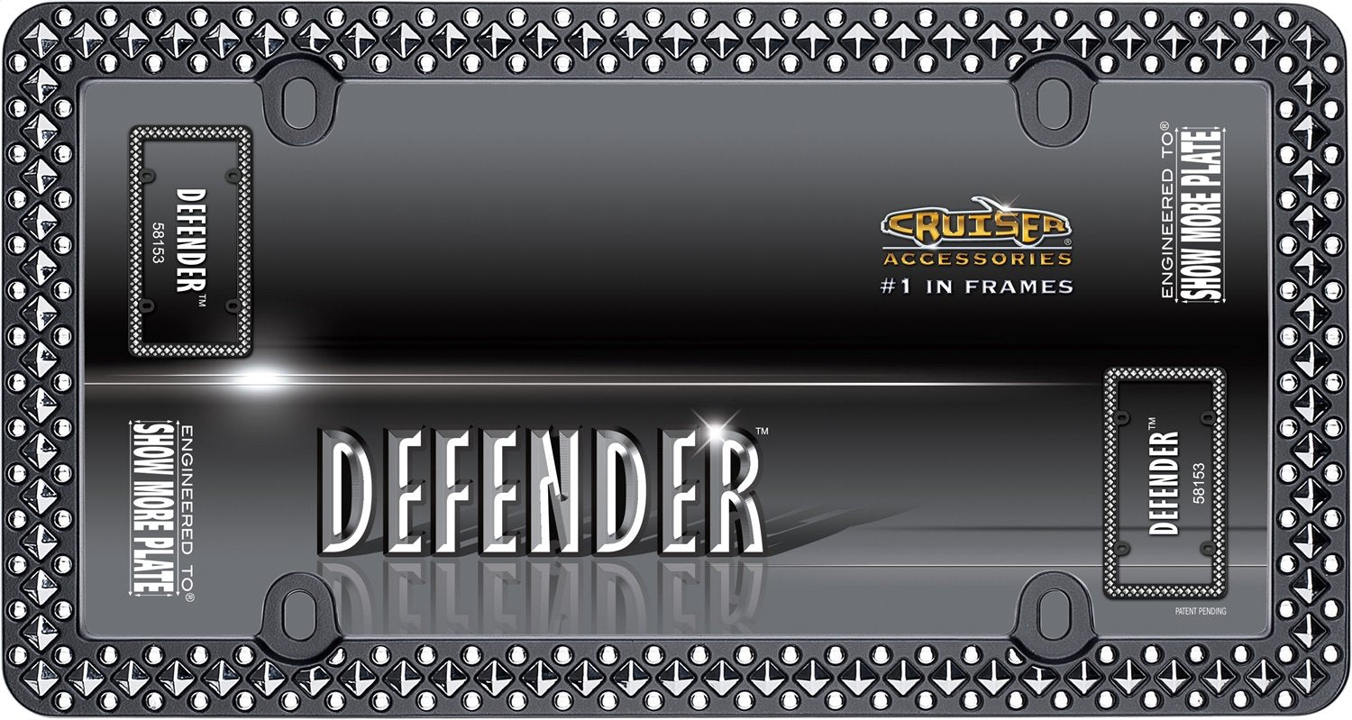 Cruiser Accessories Defender License Plate Frame, Matte Black/Chrome, Metal, 1 Frame, Model 58153