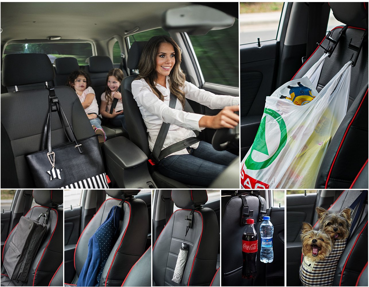 Heroway Magic Headrest Hooks for Car, Purse Hanger Headrest Hook Holder for Car Seat Organizer Behind Over the Seat Hook Hang Pu