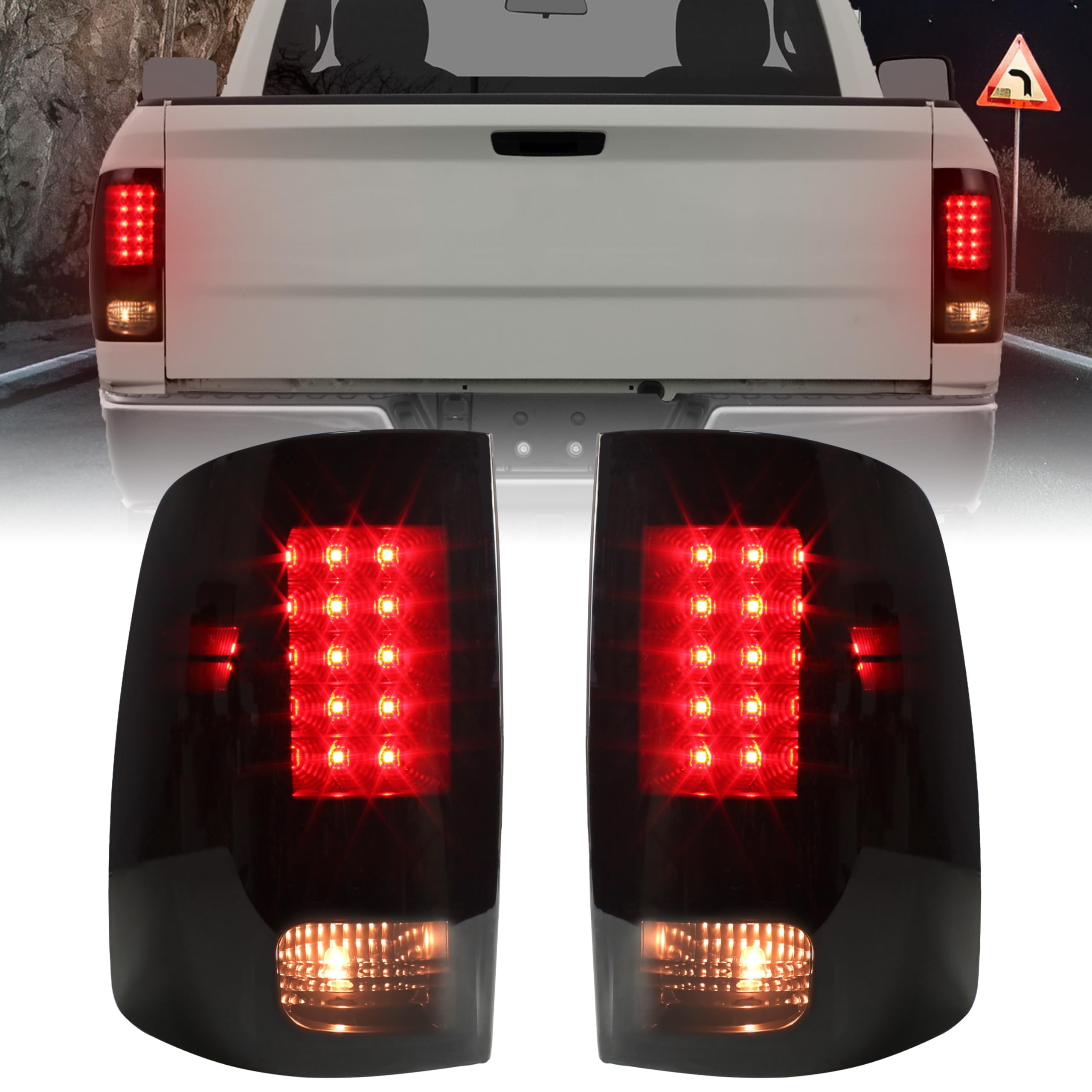 Kewisauto Led Tail Lights For Dodge Ram 1500 2500 3500 09-18, Smoked Black Led Taillights Brake Rear Lamps For Dodge Ram 1500 20
