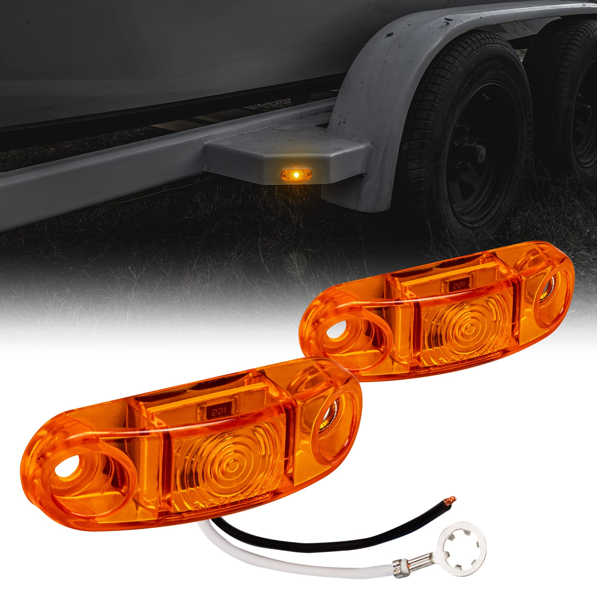 TRUE MODS 2pc 2.5'' Amber LED Trailer Marker Light Kit [DOT FMVSS 108] [SAE P2] [Surface Mount] [Waterproof IP67] Side Marker Li