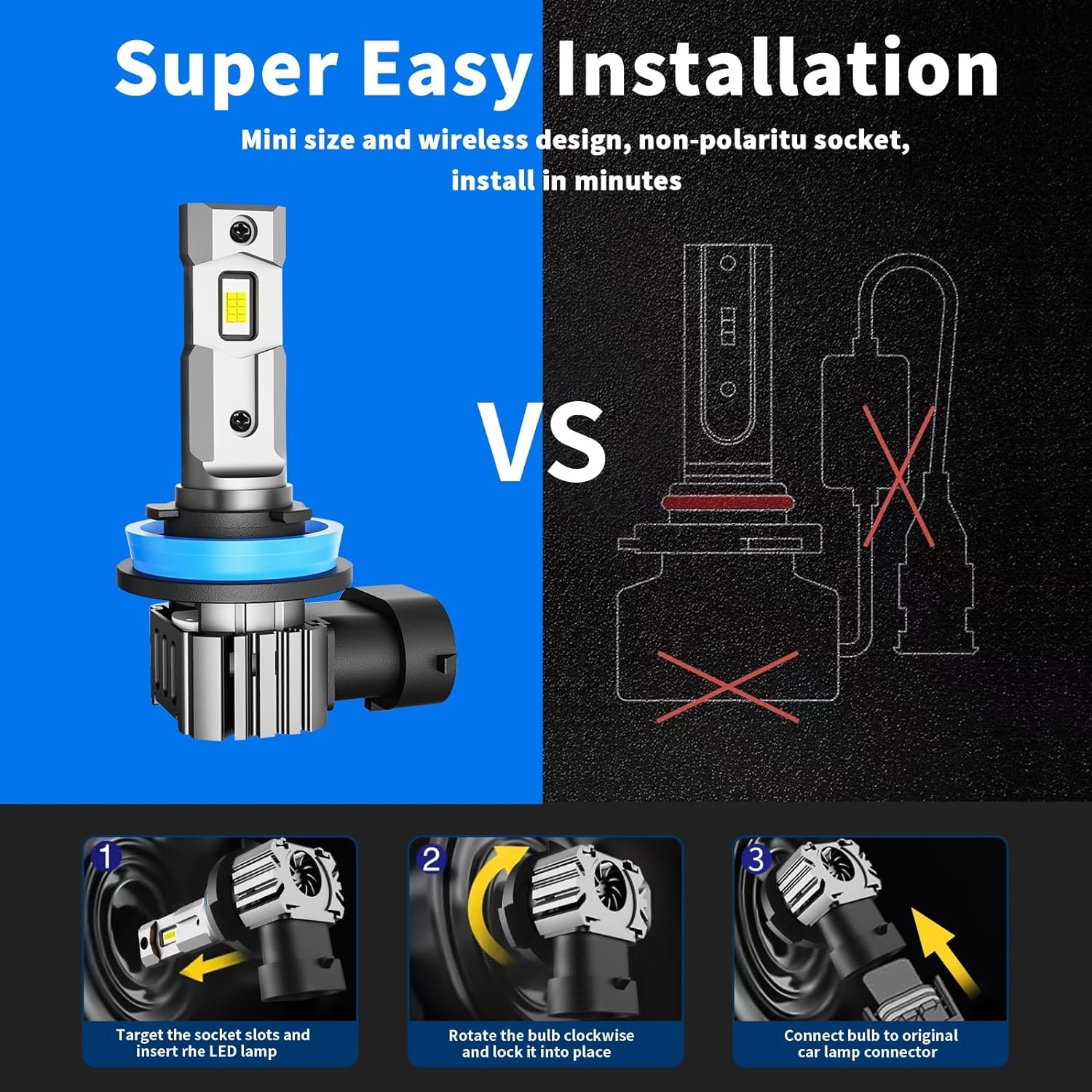 Rcj H11 Bulbs, H8 H9 H16 Lights 60W 16000Lm Fog Light Bulbs, 6000K Cool White, With 12000 Rpm Cooling Fan, Plug And Play, Pack Of 2