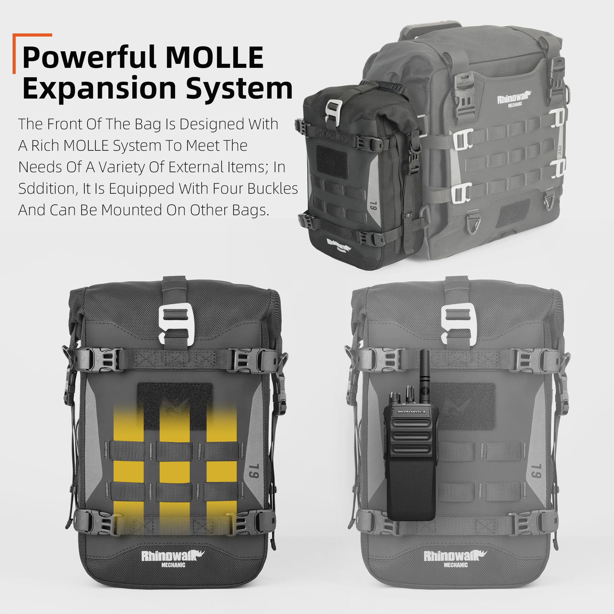 Rhinowalk Motorcycle Front Bumper Bag, Motorbike Side Bag Waterproof Motorcycle Saddle Pannier Tail Bag with MOLLE System Motor