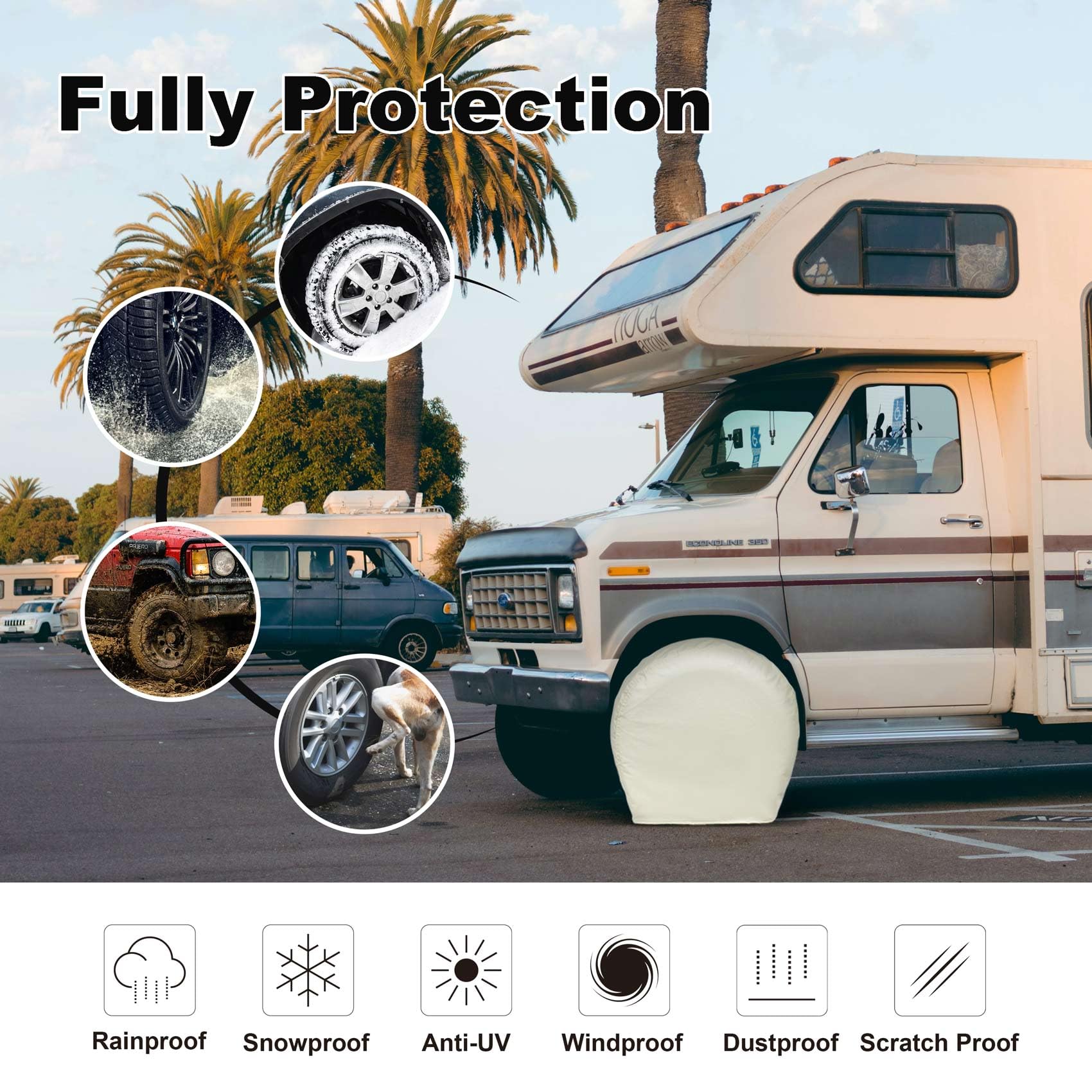 Explore Land Tire Covers 4 Pack - Tough Tire Wheel Protector For Truck, Suv, Trailer, Camper, Rv - Universal Fits Tire Diameters 35''-38.75'', White