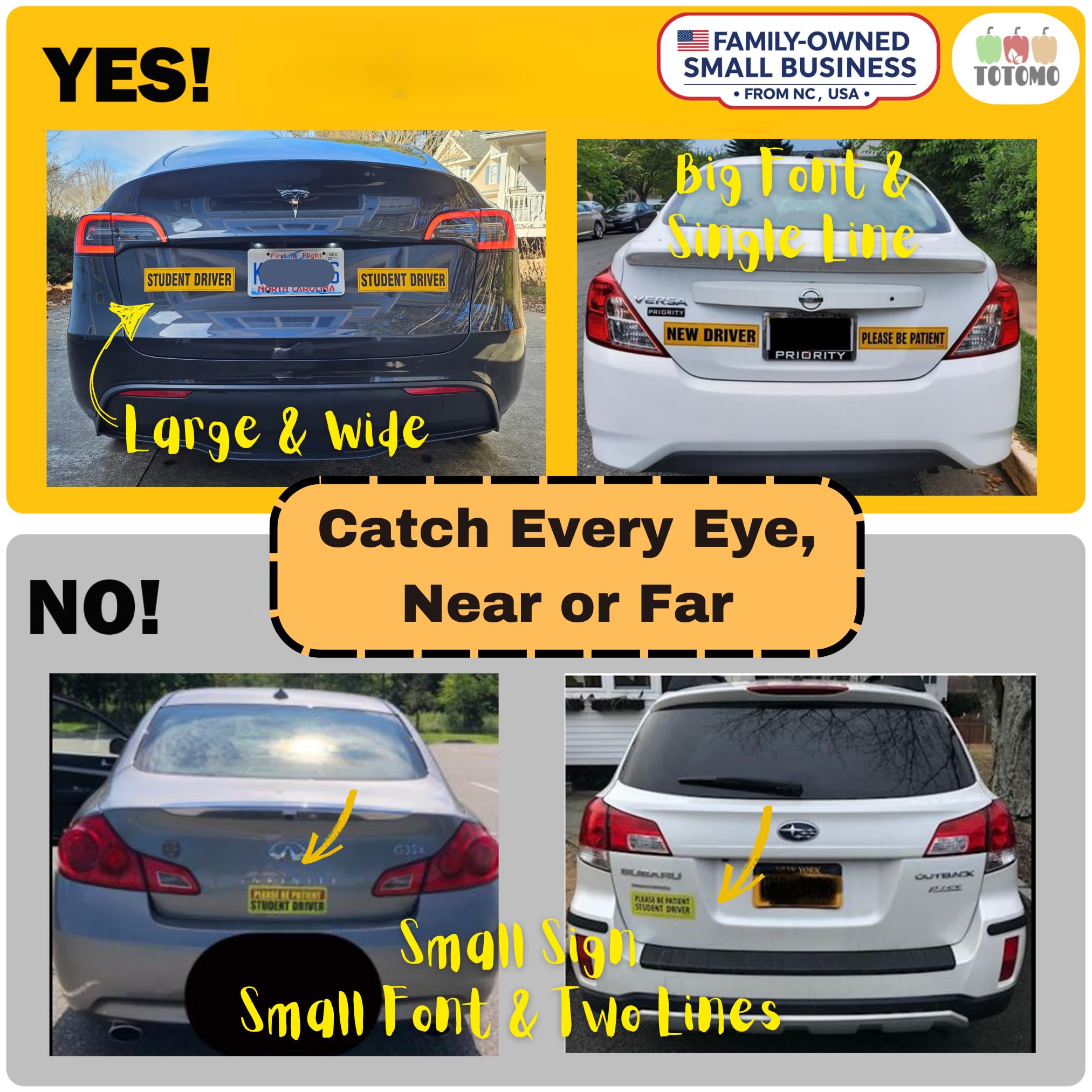 TOTOMO Student Driver Magnet for Car - Large 12''x3'' Magnetic Reflective Vehicle Safety Sign for New Rookie Learner Drivers Rem