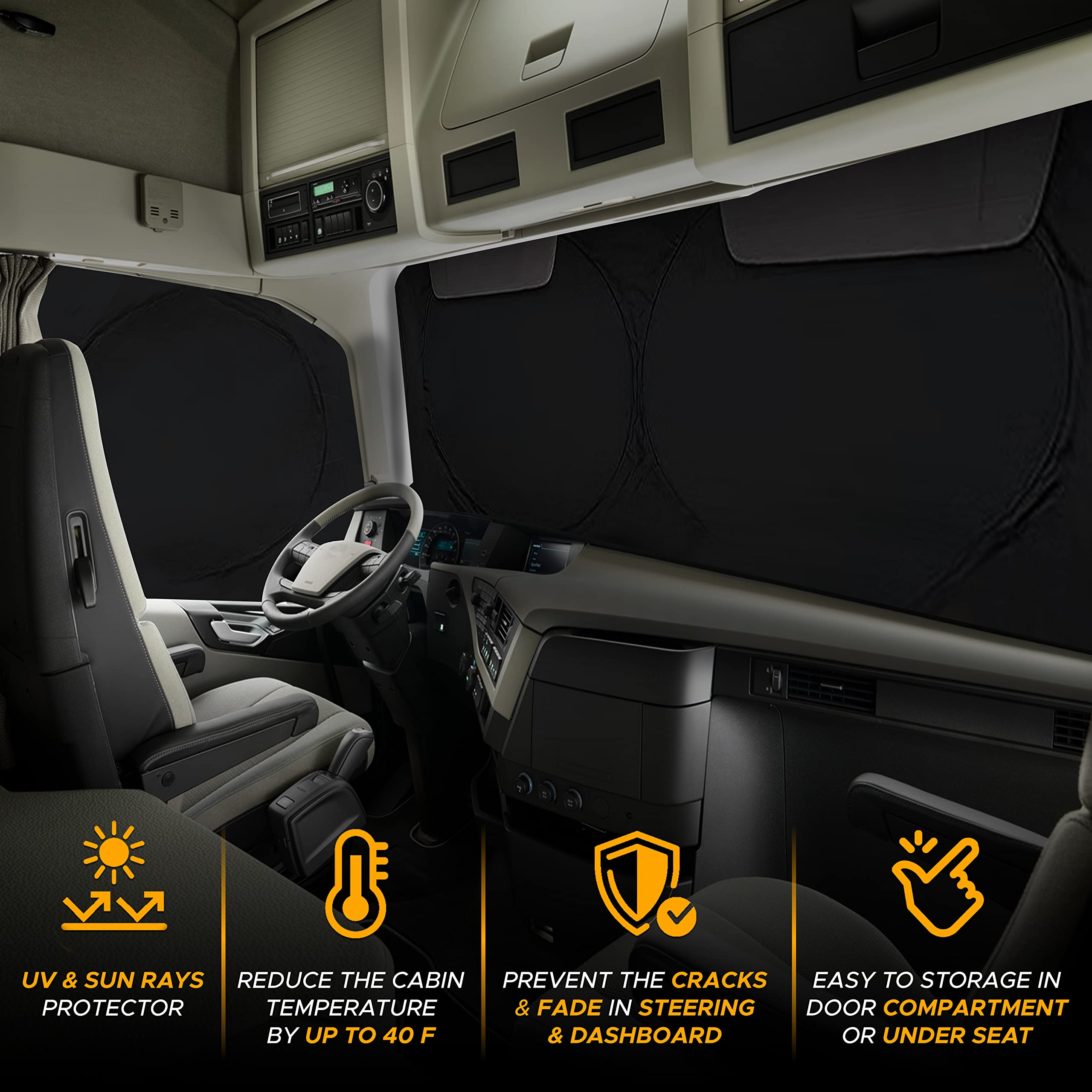 Econour Windshield And Side Windows Sun Shade For Cascadia | 240T Sunshade To Block Uv/Sun Heat Rays | Best For Semi, Commercial