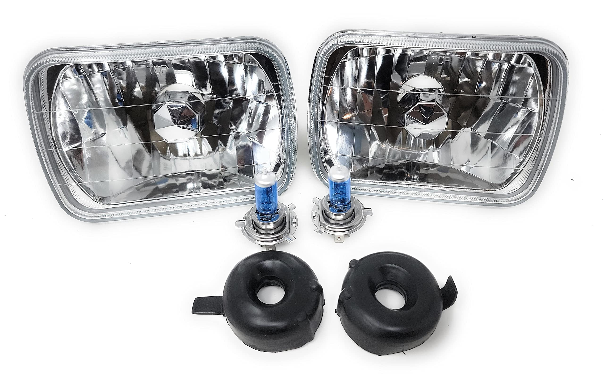 H6054 7''X6'' Chrome Housing Diamond Cut Headlights Replacement Glass H4 '' 7X6