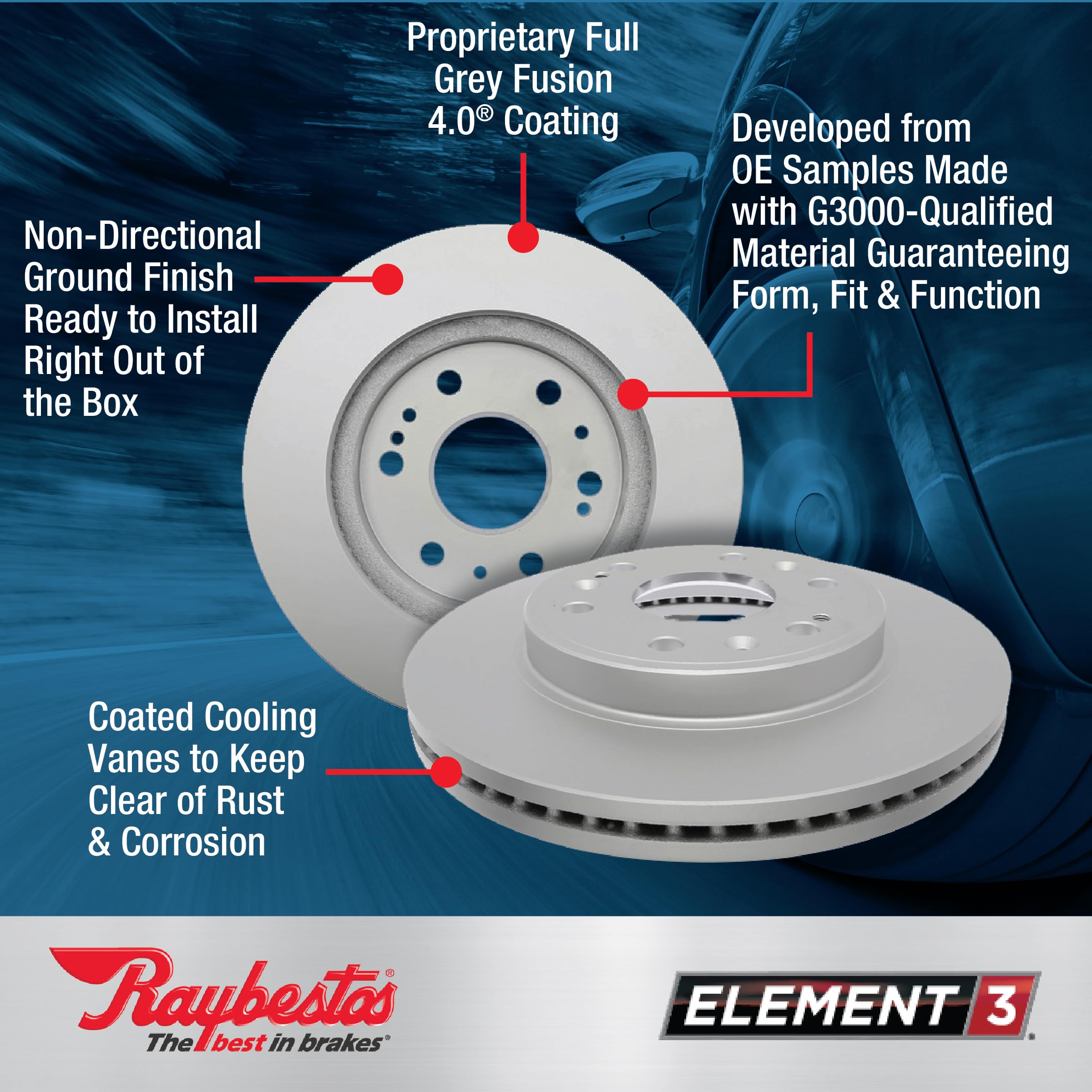 Raybestos Element3 Automotive Replacement Front Coated Brake Rotor For Select Chevrolet Silverado/Express, Gmc Sierra/Savana (56