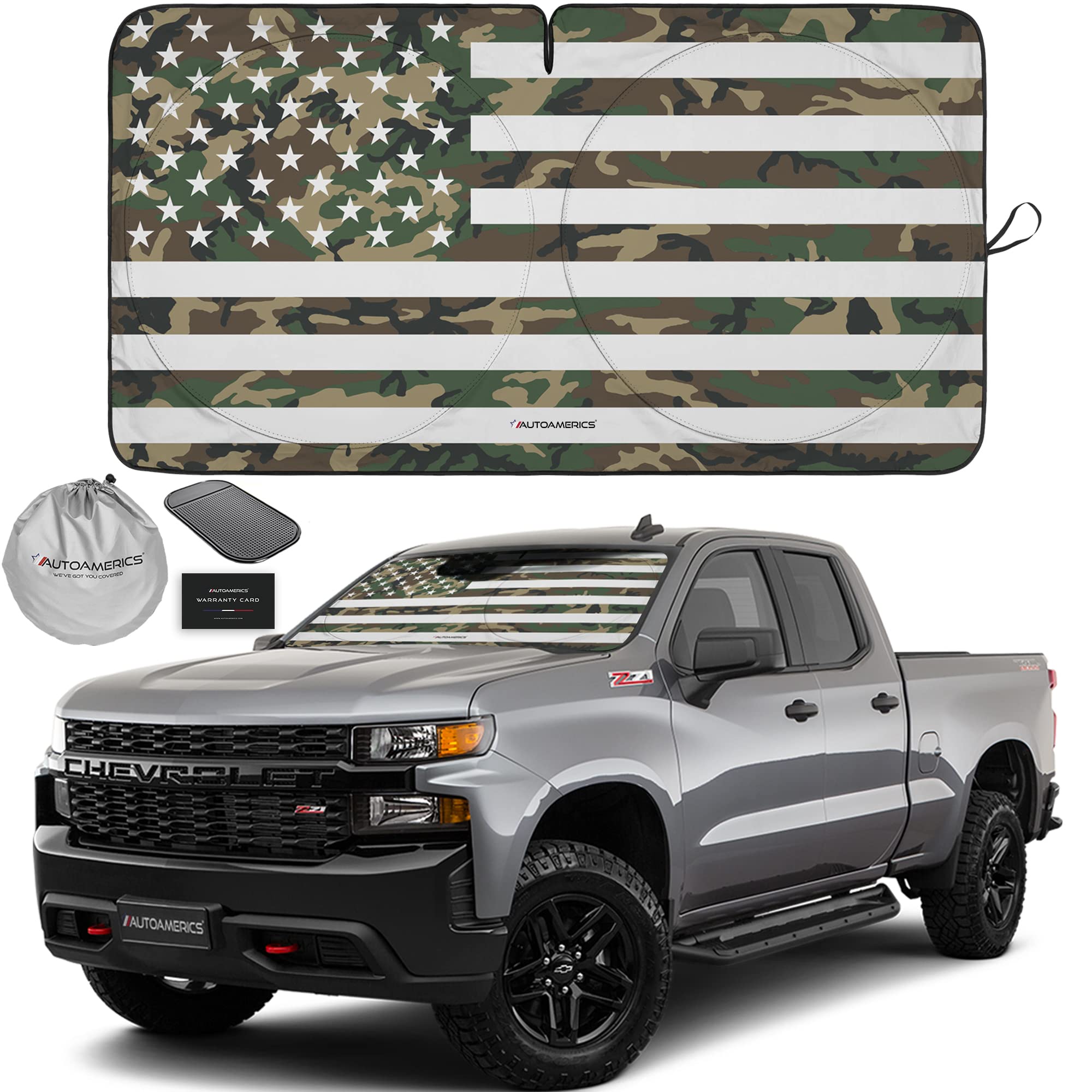 Autoamerics 1-Piece Windshield Sun Shade Erdl Camo American Flag Usa Design - Foldable Car Front Window Sunshade For Most Sedans