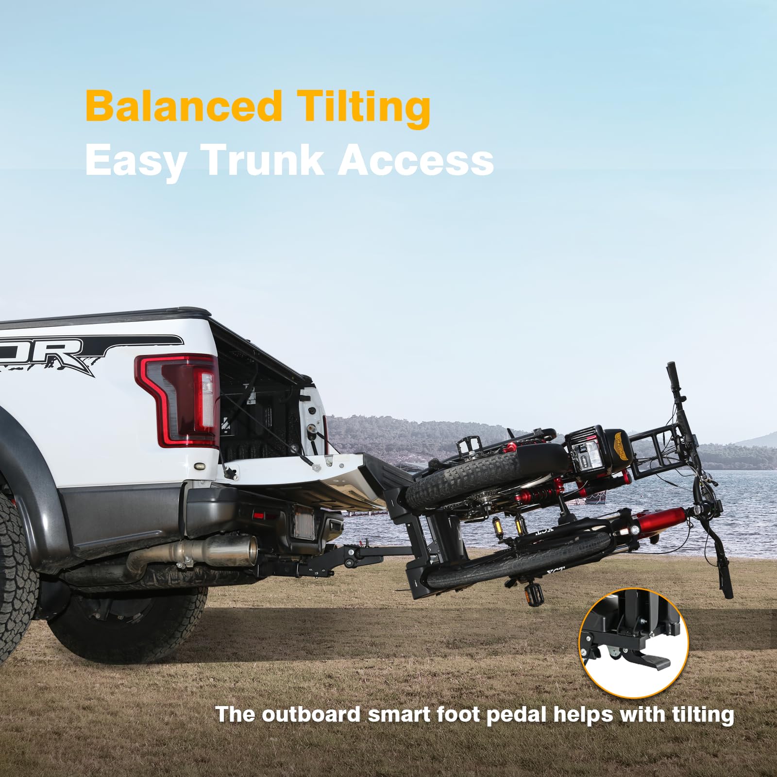 Eco Pro Upgraded 200lbs EBike Rack with Ramp for 2 E-Bikes, Hitch EBike Rack for Cars SUVs Trucks, Foldable Tilting Bike Rack Pl