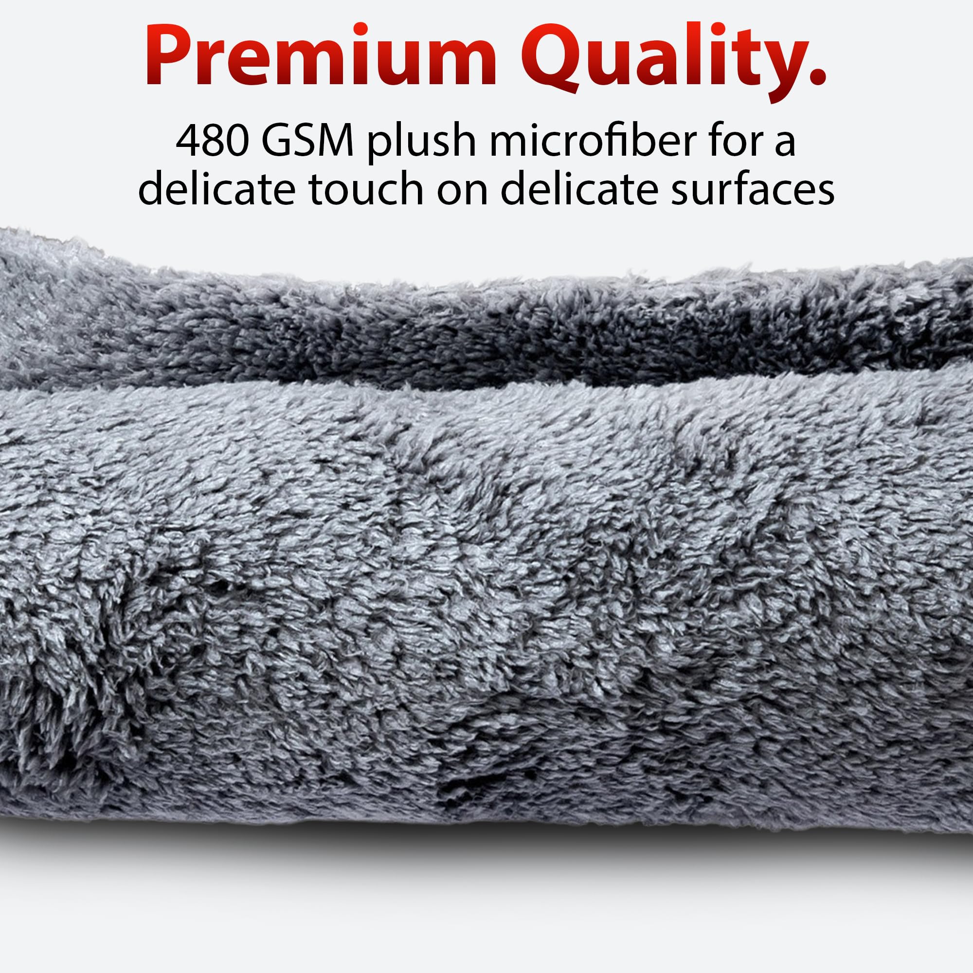 Adam 'S Borderless Grey Microfiber Towel (1Pk) - Premium Ultra Soft Car Detailng Towel Cloths, 480Gsm - Safe For Car Wash, Home
