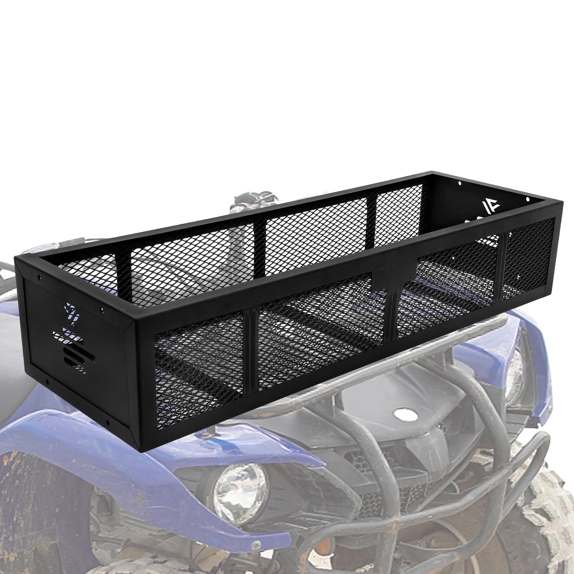 JY Performance Universal ATV Front Cargo Basket Black Steel Storage Rack for Camping/Fishing/Beach Side/Hiking